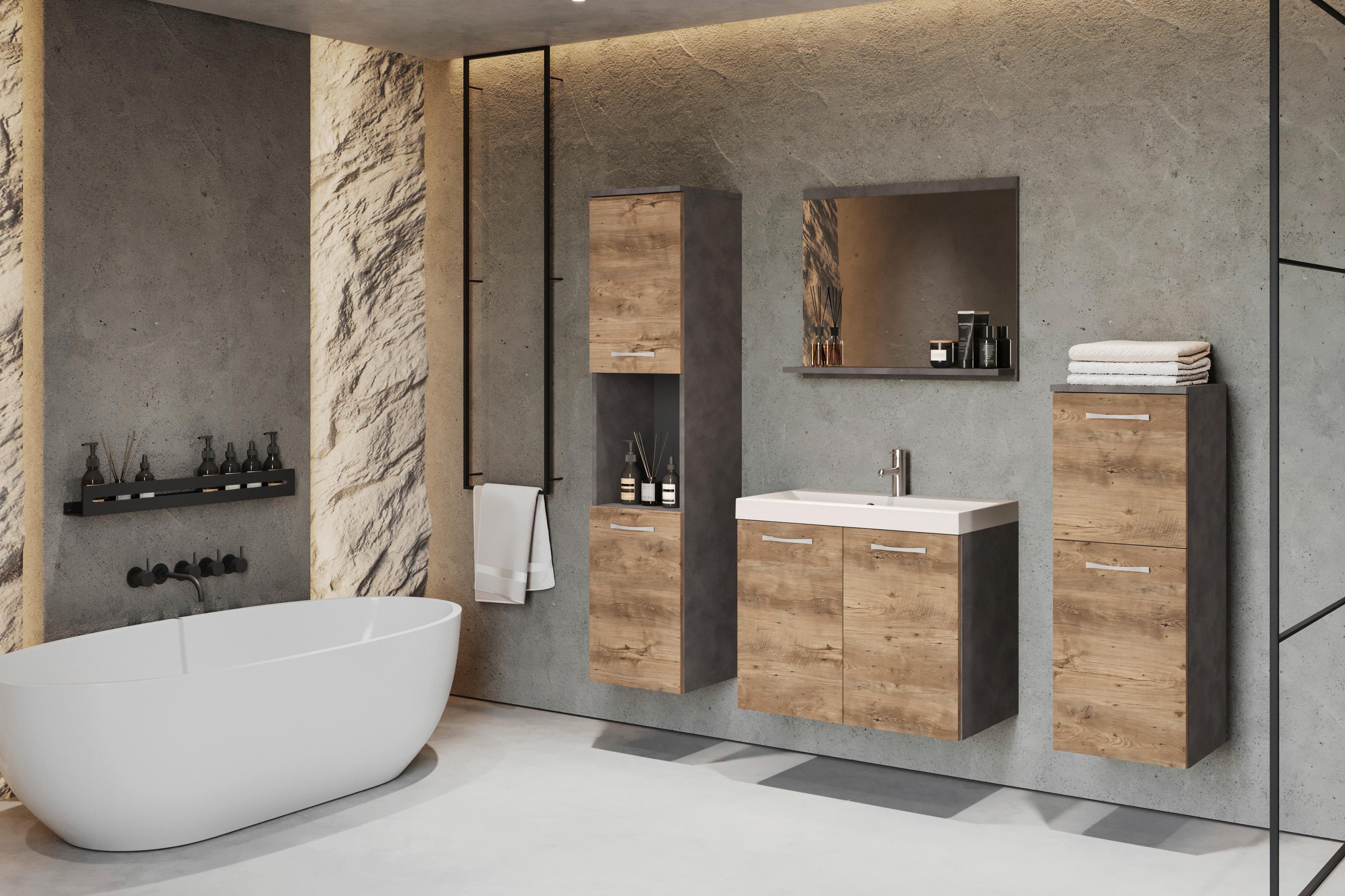 Badezimmer Malo-Matera5-Teilig Kastanieeiche/Anthrazitb:120cm - Kastanieneichefarben/Anthrazit, LIFESTYLE, Keramik/Holzwerkstoff (120/132,8/30,2cm) - P & B