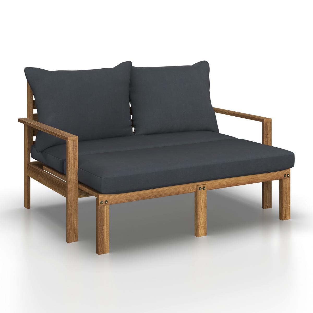 Záhradní pohovka PIA - tmavě šedá, Moderní, dřevo/textil (130/75/80-130cm) - Bessagi Garden