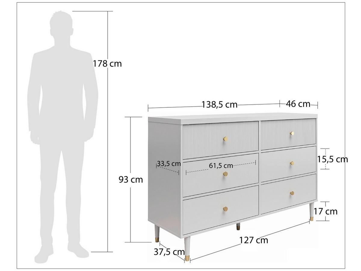 Kommode Elizabeth Grau B: 138cm - Grau, Design, Holzwerkstoff (138/93/46cm) - MID.YOU