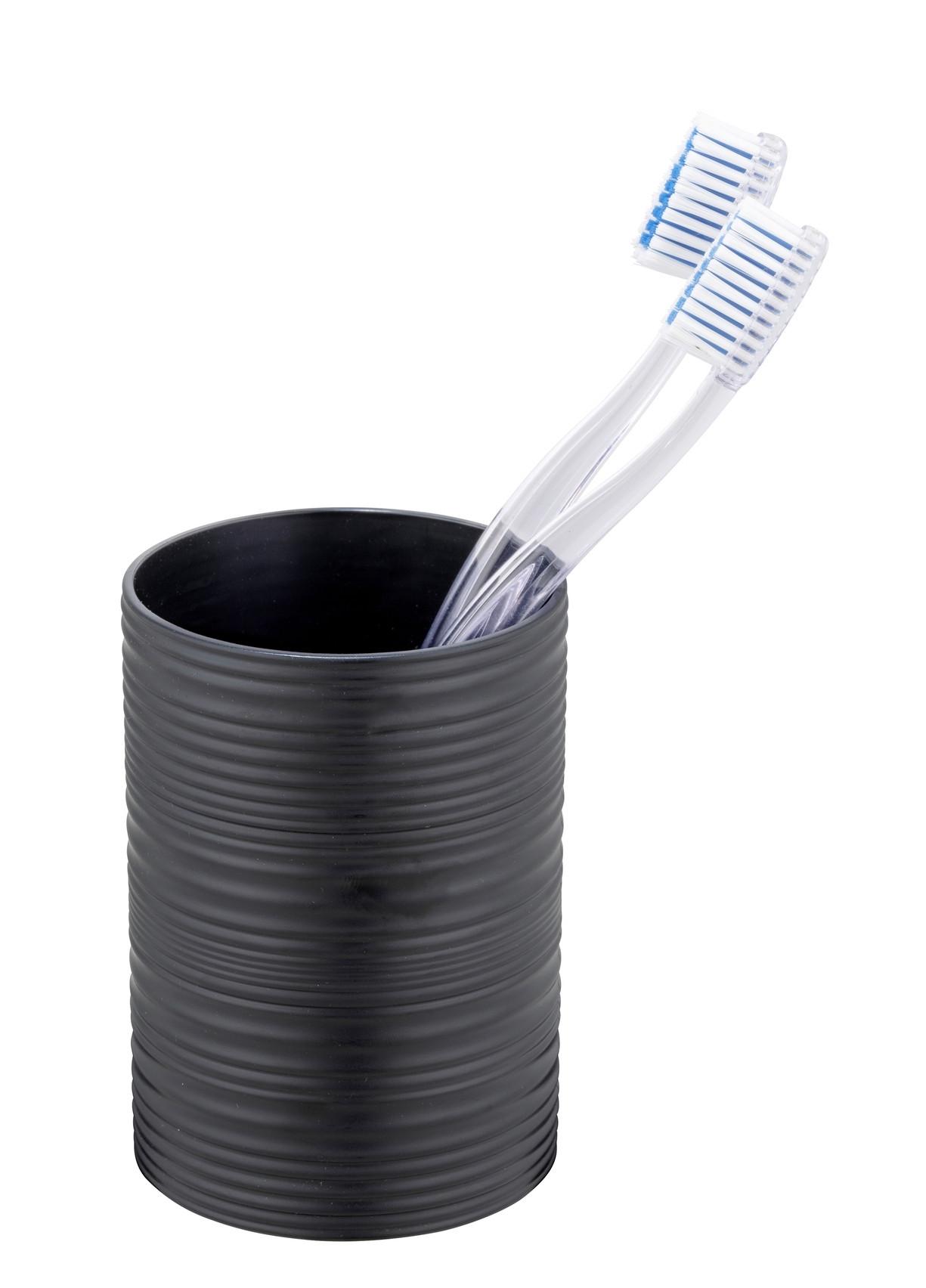 Zahnputzbecher Lyon Schwarz B: 7,5 cm - Schwarz, Trend, Kunststoff (7,5/10,5/7,5cm)