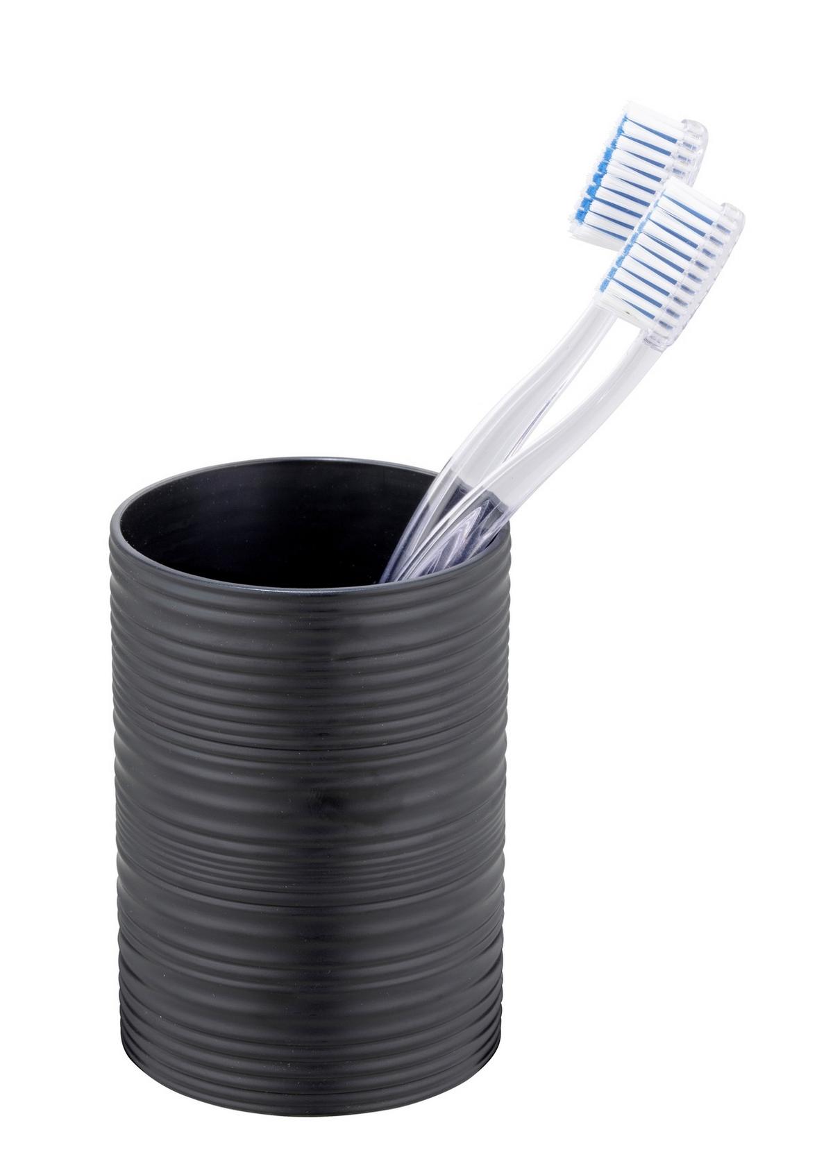 Zahnputzbecher Lyon Schwarz B: 7,5 cm - Schwarz, Trend, Kunststoff (7,5/10,5/7,5cm)