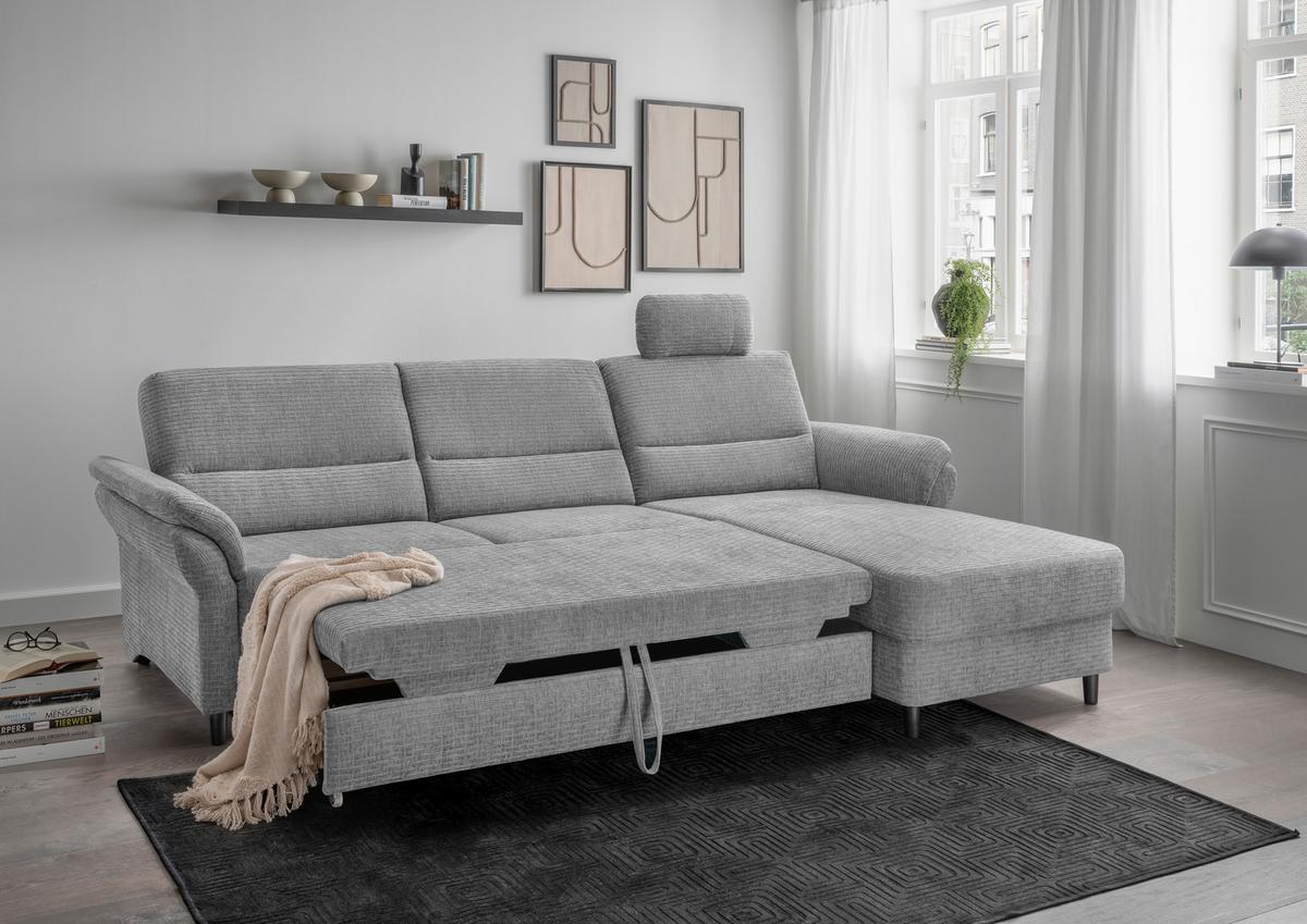 Ecksofa Cavoli, Grau S: 279x176 cm - Schwarz/Grau, MODERN, Textil (279/176cm) - Livetastic