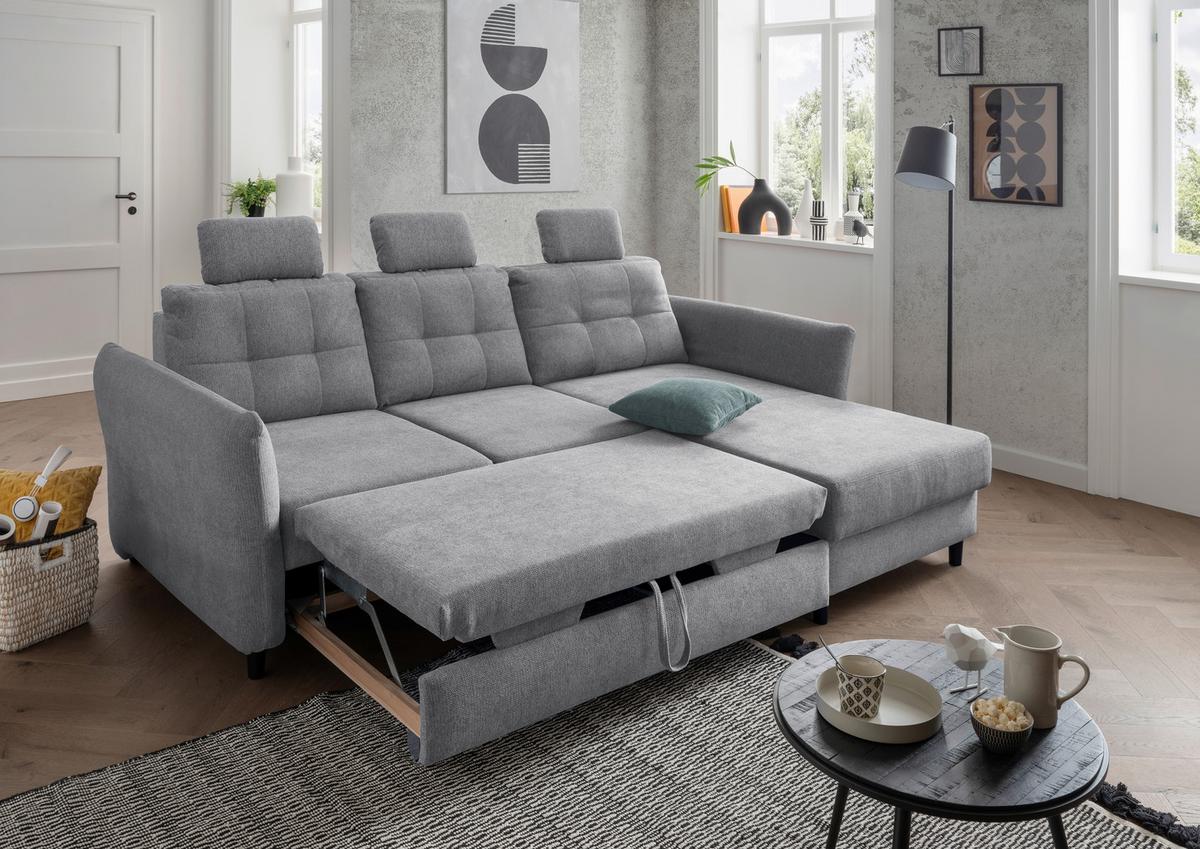 Ecksofa Brizzini Silberfarben S: 250-280/176 Cm - Mintgrau/Silberfarben, MODERN, Holz/Textil (250-280/176cm) - Livetastic
