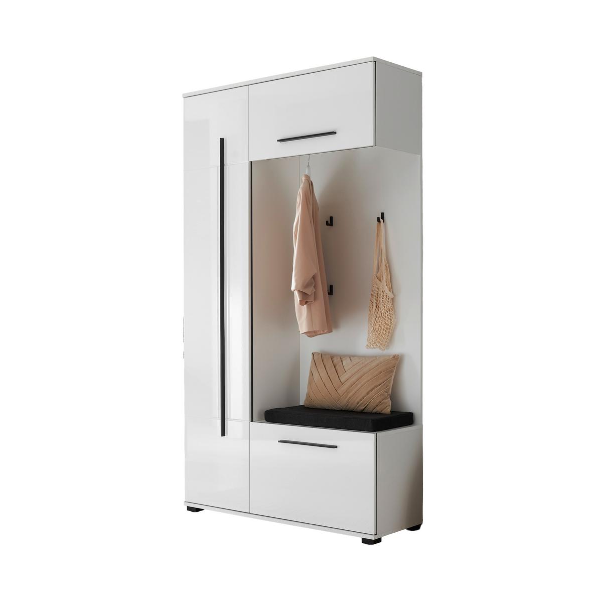 GARDEROBE Cantara Weiß/Weiß HG B: 111cm - Weiß Hochglanz/Weiß, MODERN, Holzwerkstoff (111/201/39cm) - MID.YOU