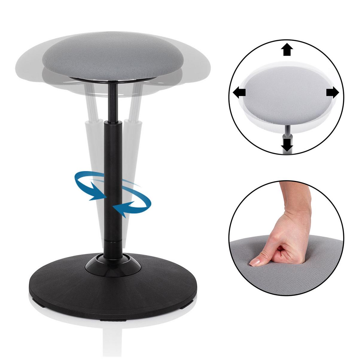 Bürohocker Balance Sit Grau Bis 120 Kg - Schwarz/Grau, Basics, Kunststoff/Textil (45/63-86/45cm) - MID.YOU