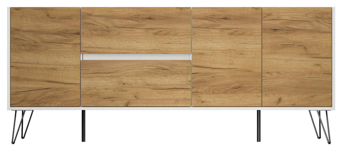 Sideboard Posseik Industrial Eichefarben/weiß B: 177 Cm - Eichefarben/Weiß Hochglanz, Design, Holzwerkstoff (177/75,8/42cm) - P & B