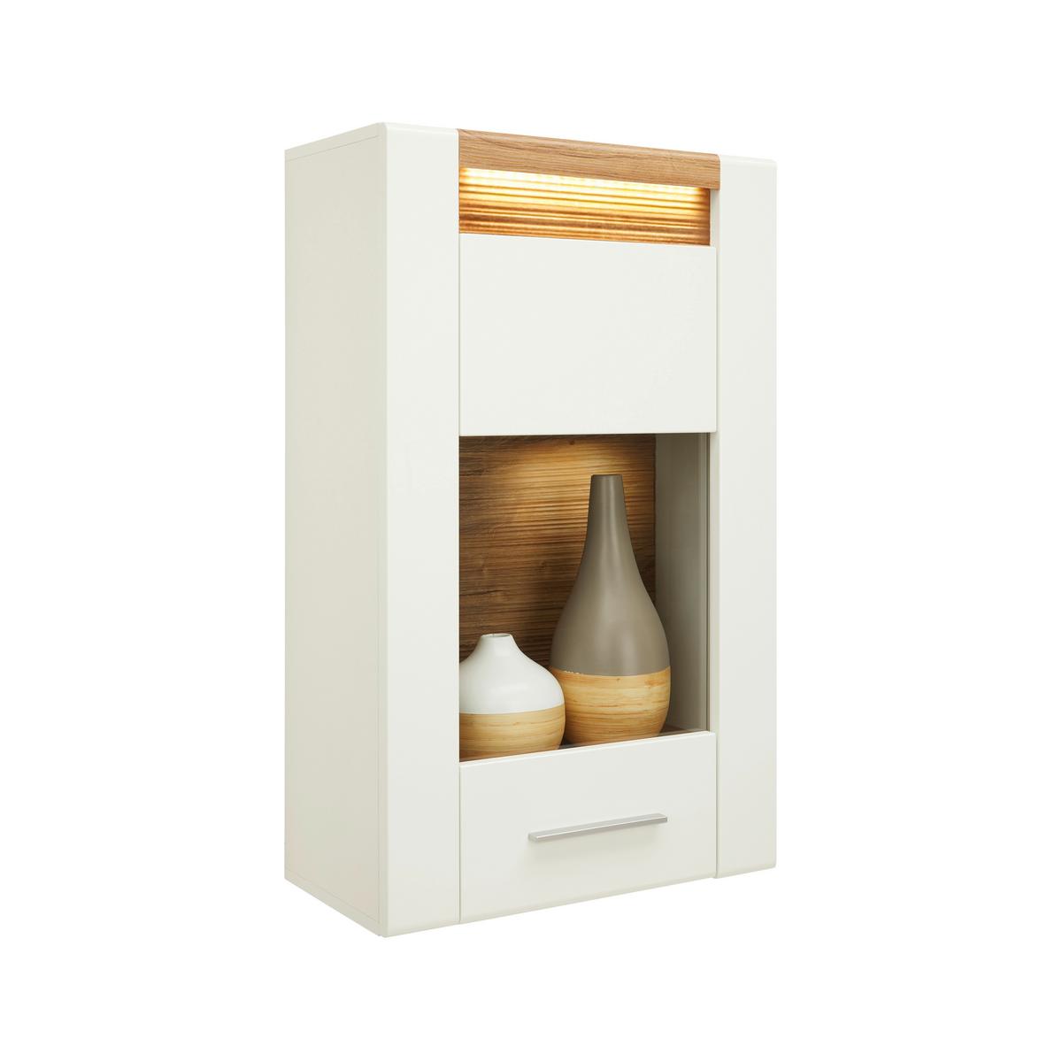 ZÁVĚSNÁ VITRÍNA LEONARDO - bílá/barvy dubu, Moderní, kov/kompozitní dřevo (60/98,5/30cm) - Mömax