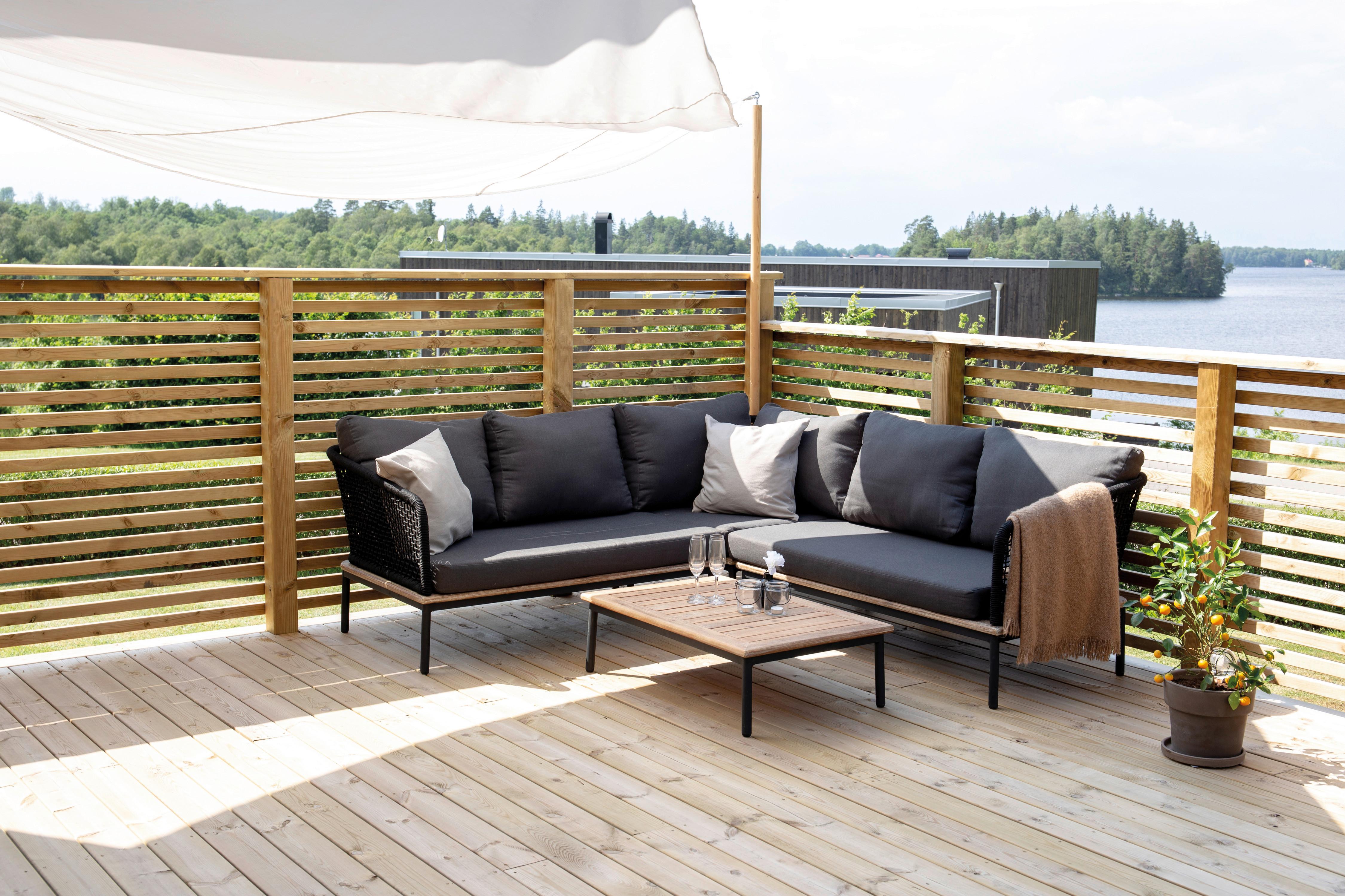 Loungegarnitur 2-Tlg Andorra Kunststoff/Holzdekor mit Kissen - Schwarz, KONVENTIONELL, Kunststoff (90/60/27cm) - Gardenson