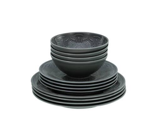 Jídlení souprava ORIENT MANDALA, 12-dílná - tmavě šedá, Trend, keramika - Creatable