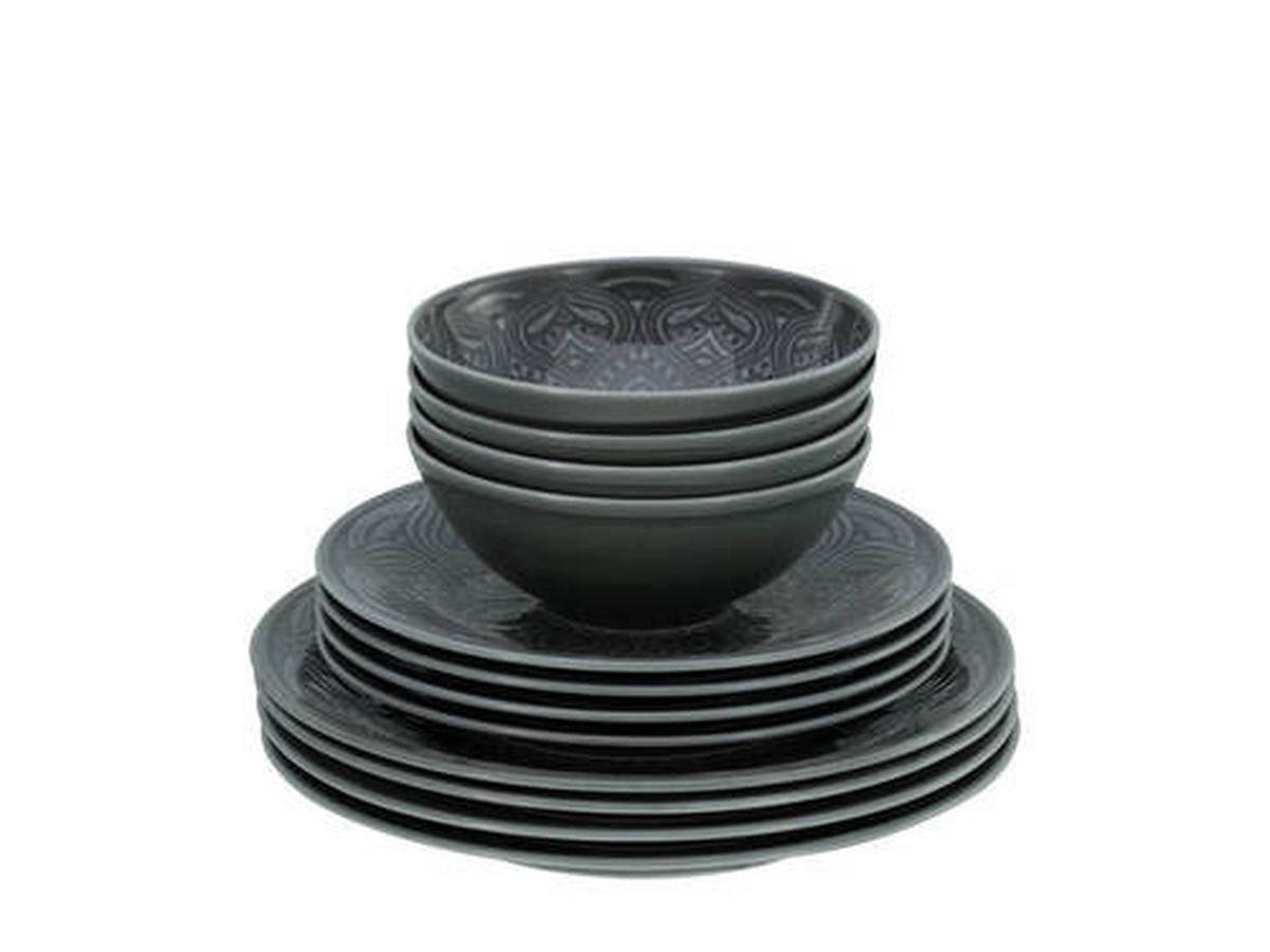 Jídlení souprava ORIENT MANDALA, 12-dílná - tmavě šedá, Trend, keramika - Creatable