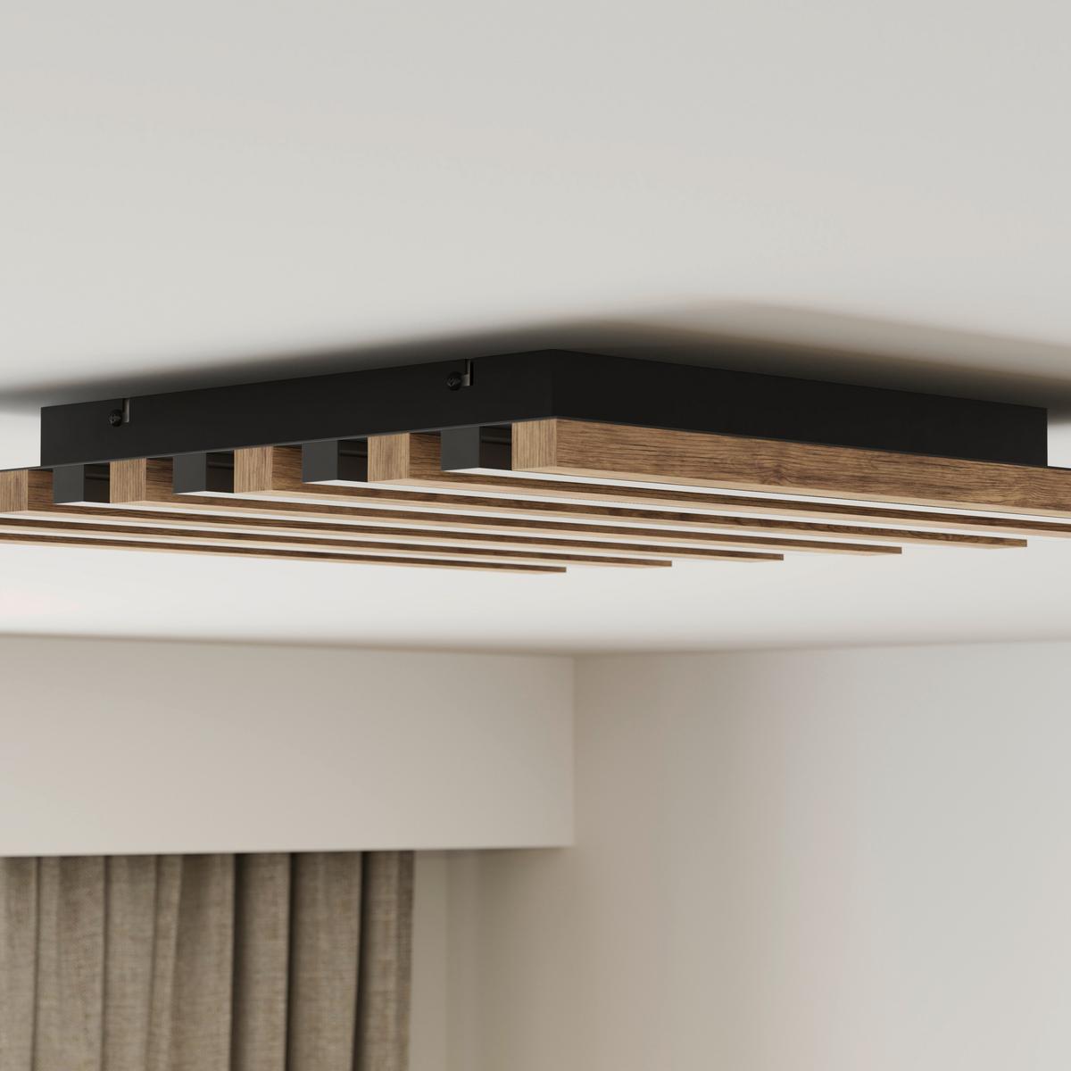 Led Mennyezeti Lámpa 67347d2 Hayden - sötétbarna/fekete, Natur, műanyag/faalapú anyag (45/45/5cm) - Globo