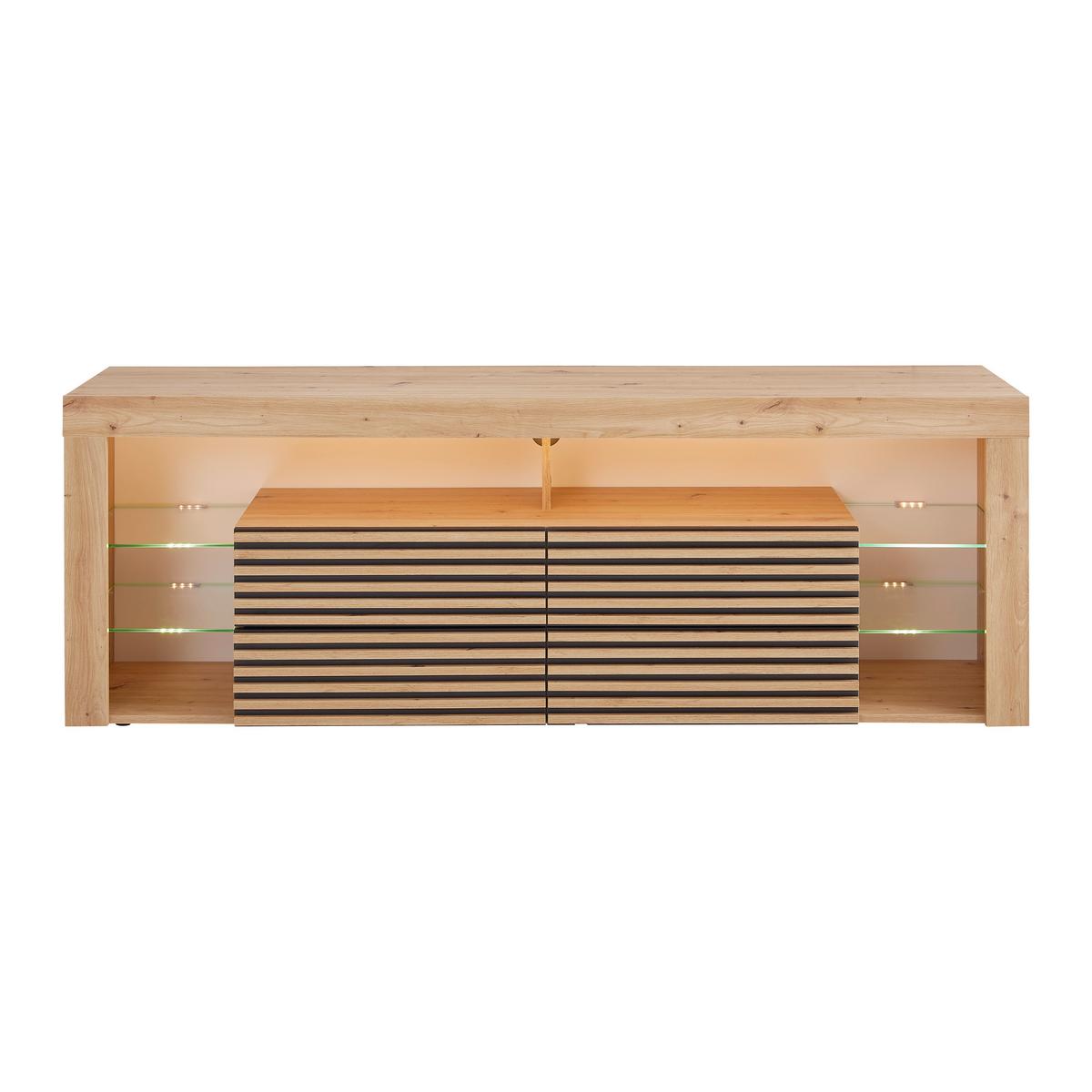 TV komoda GOAL dub Artisan - černá/dub artisan, Moderní, kompozitní dřevo/sklo (180/67/44cm) - Based