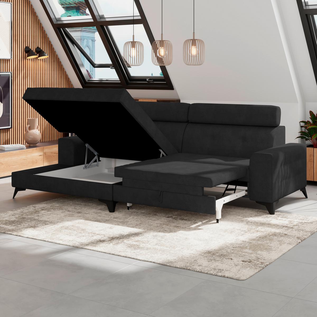 Ecksofa Mit Schlaffunktion Florida Anthrazit Samt - Anthrazit, MODERN, Holz/Holzwerkstoff (175/275cm)