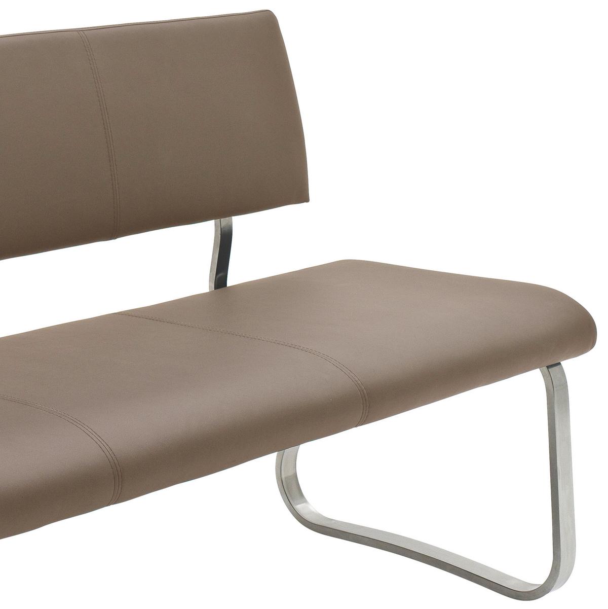 Sitzbank mit Lehne Cappuccino Arco 175x86x59 cm - Edelstahlfarben/Cappuccino, Design, Leder/Metall (175/86/59cm) - Livetastic