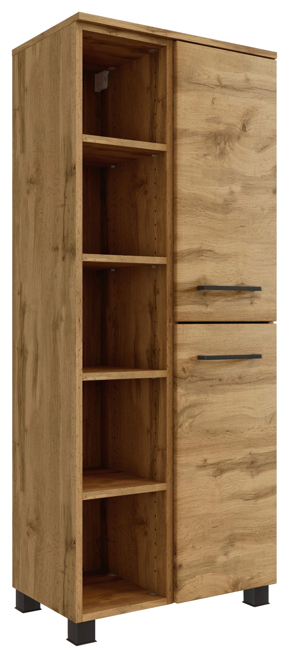 Midischrank Manchester B: 55 cm Eiche Wotan Dekor - Eichefarben/Schwarz, MODERN, Holzwerkstoff (55/130/35cm) - Held