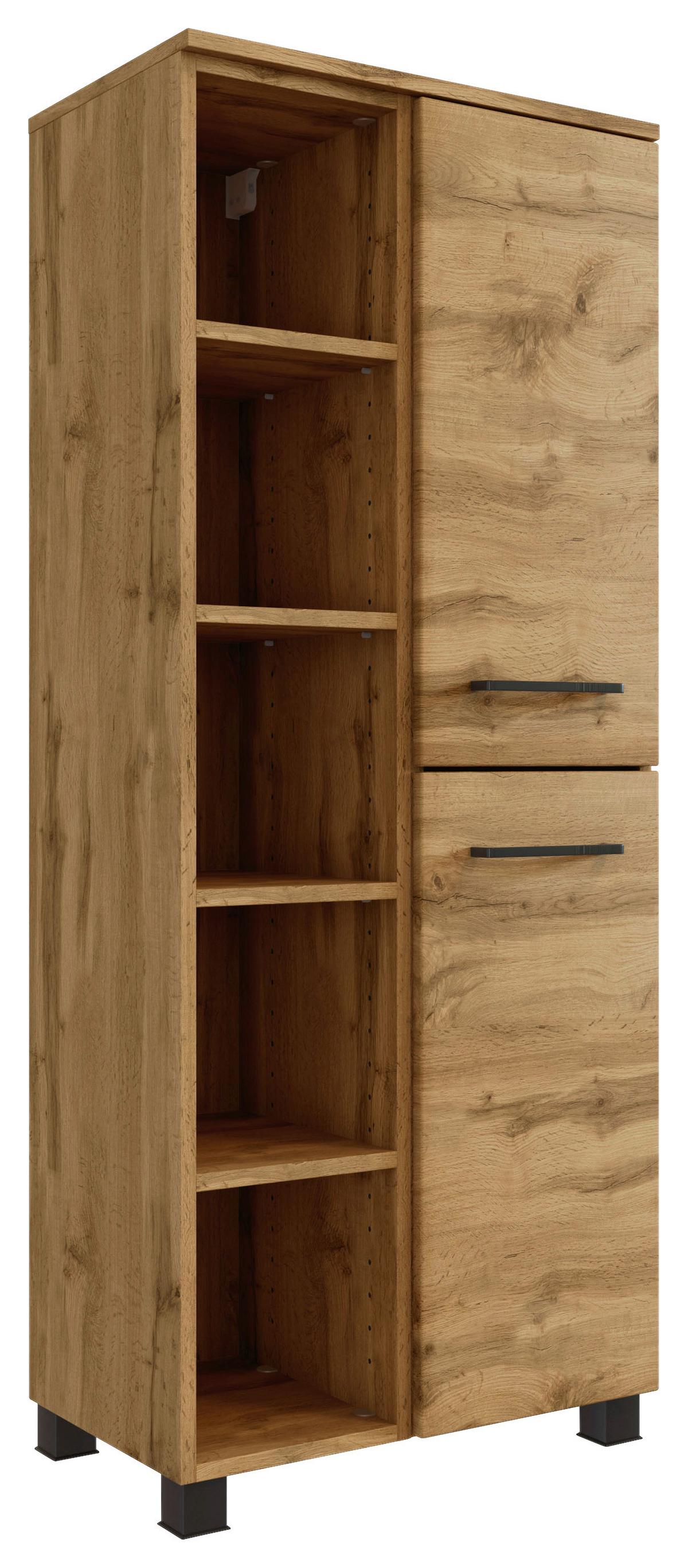 Midischrank Manchester B: 55 cm Eiche Wotan Dekor - Eichefarben/Schwarz, MODERN, Holzwerkstoff (55/130/35cm) - Held