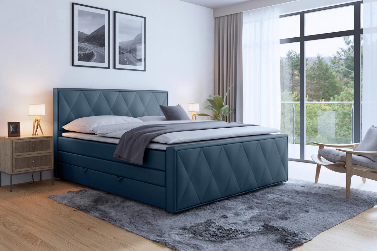 Boxspringbett Porto 180x200 cm Blau - Blau, MODERN, Holz/Kunststoff (180/200cm) - MID.YOU