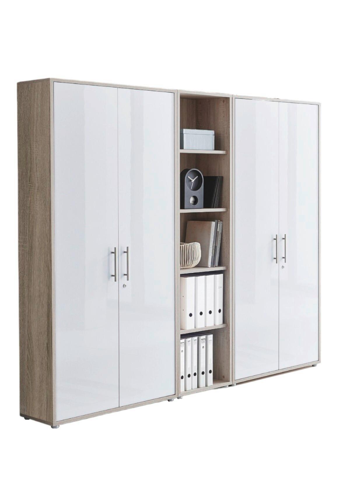 Office Edition B: 212,9 cm Sonoma Eiche/Weiß - Weiß Hochglanz/Sonoma Eiche, MODERN, Holzwerkstoff (212,9/185,6/33cm) - MID.YOU