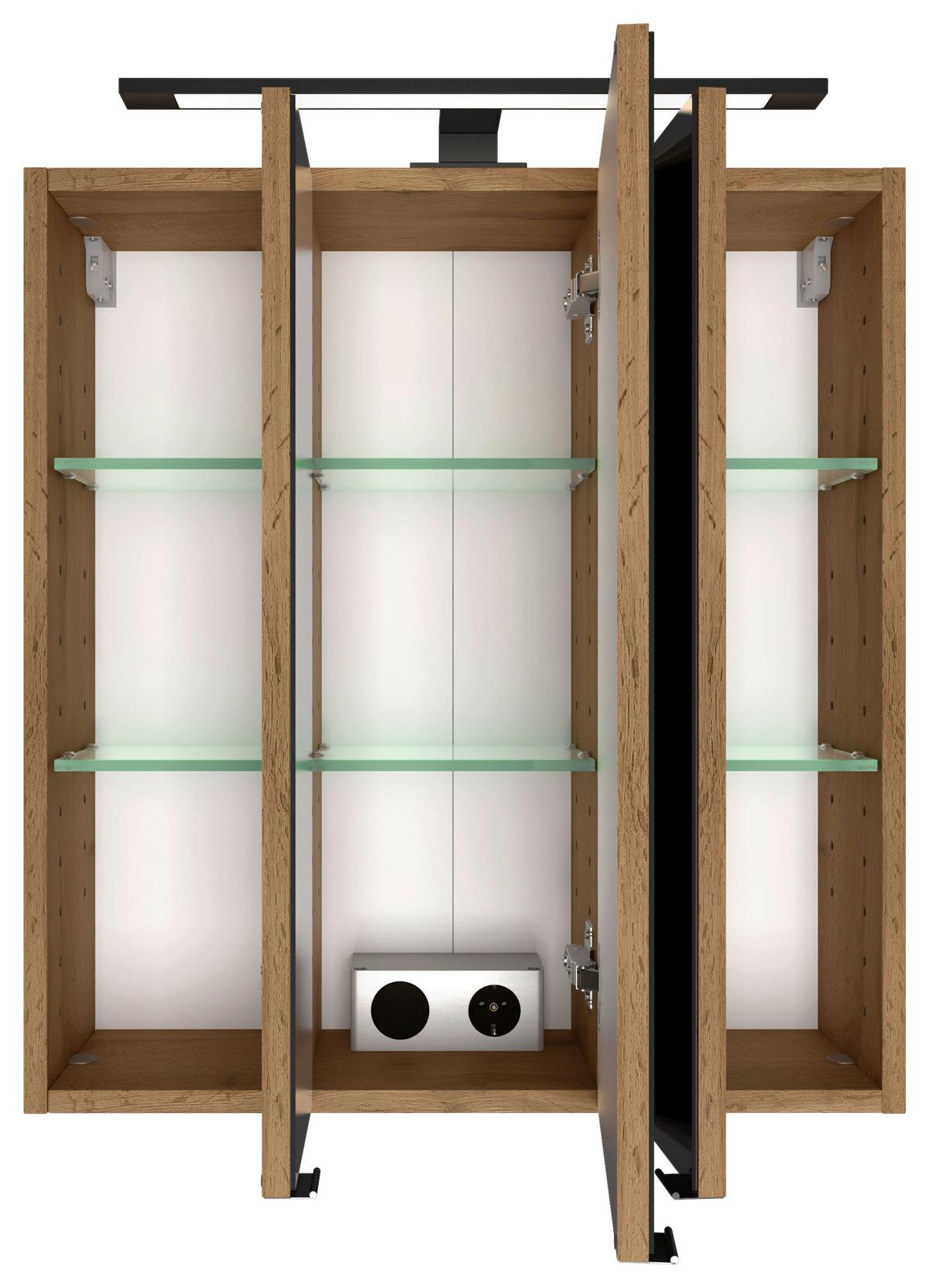 Spiegelschrank Manchester Led 3 Türen 60x64x20 cm - Eichefarben, MODERN, Glas/Holzwerkstoff (60/64/20cm) - Held