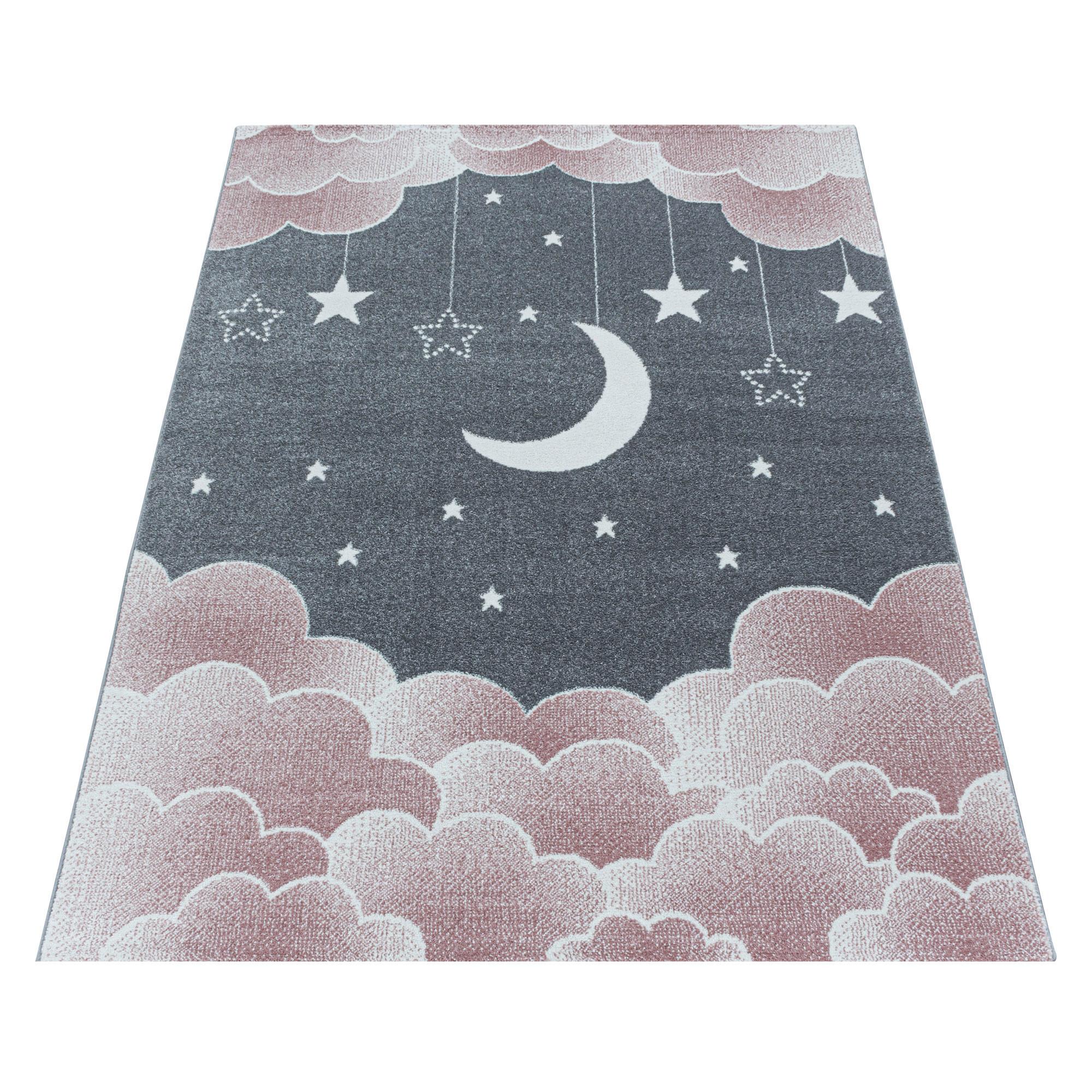 Kinderteppich Wolken-Mond Rosa Funny Pink 160x230 cm - Pink, Trend, Textil (160/230cm)