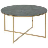 Couchtisch Rund Mit Glasplatte Marmor-Optik Alisma, Grau/gold - Goldfarben/Grau, Trend, Glas/Metall (80/80/45cm) - Livetastic