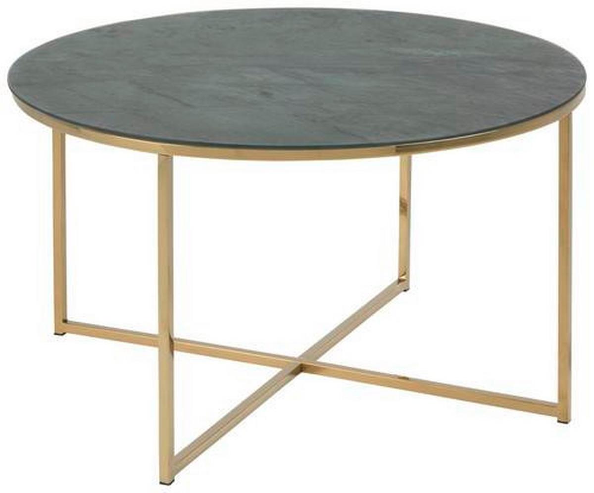 Couchtisch Rund Mit Glasplatte Marmor-Optik Alisma, Grau/gold - Goldfarben/Grau, Trend, Glas/Metall (80/80/45cm) - Livetastic