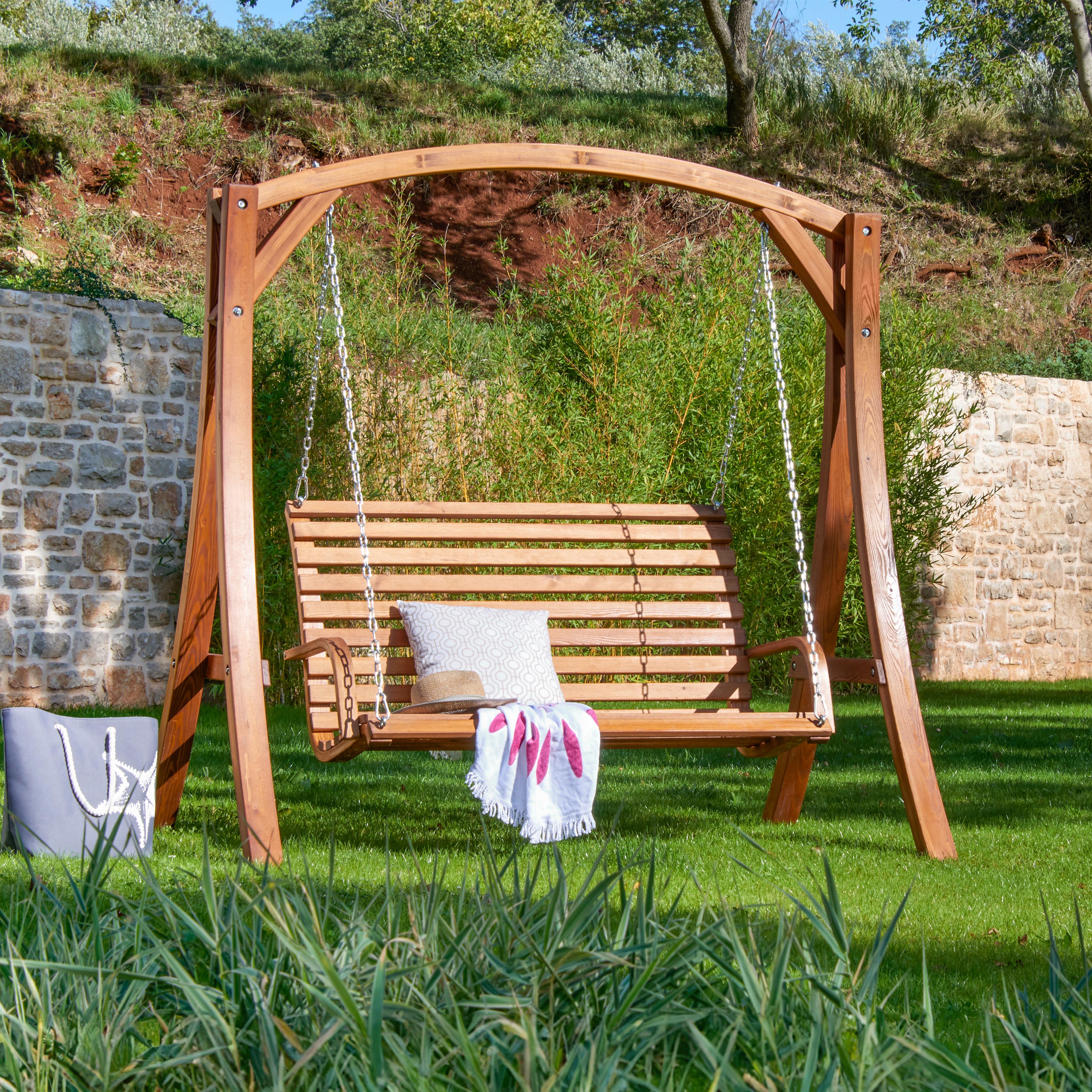 Hollywoodschaukel Medina 2-Sitzer - Lärchefarben, MODERN, Holz/Metall (193/195/128cm) - Ondega