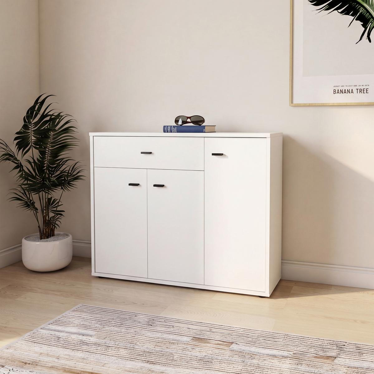Kommode B 88 cm Boni, Perlweiß Dekor - Weiß/Grau, MODERN, Holzwerkstoff (88/70/30cm)