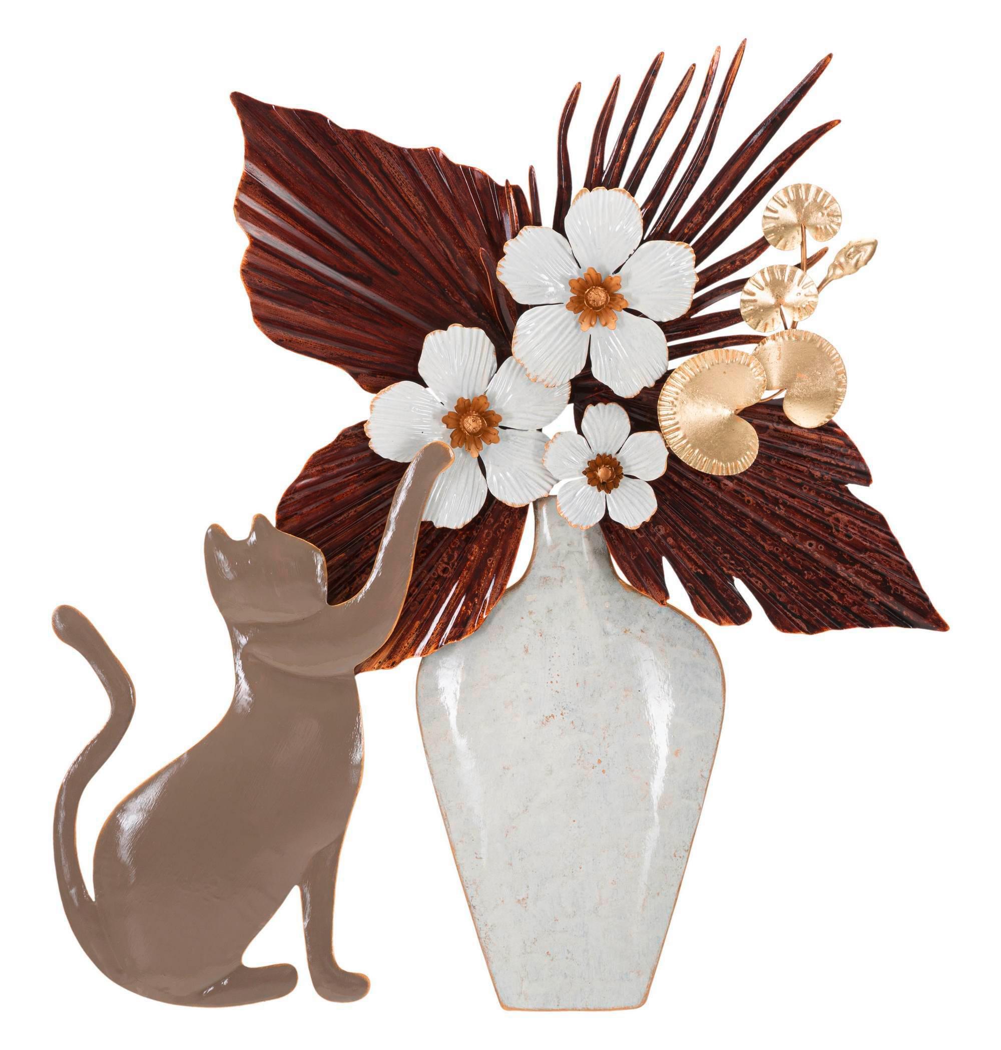 Wanddeko Cat Braun, Gold, Weiß B: 54,6 cm - Goldfarben/Braun, Basics, Metall (54.60/59.7/8.9cm)