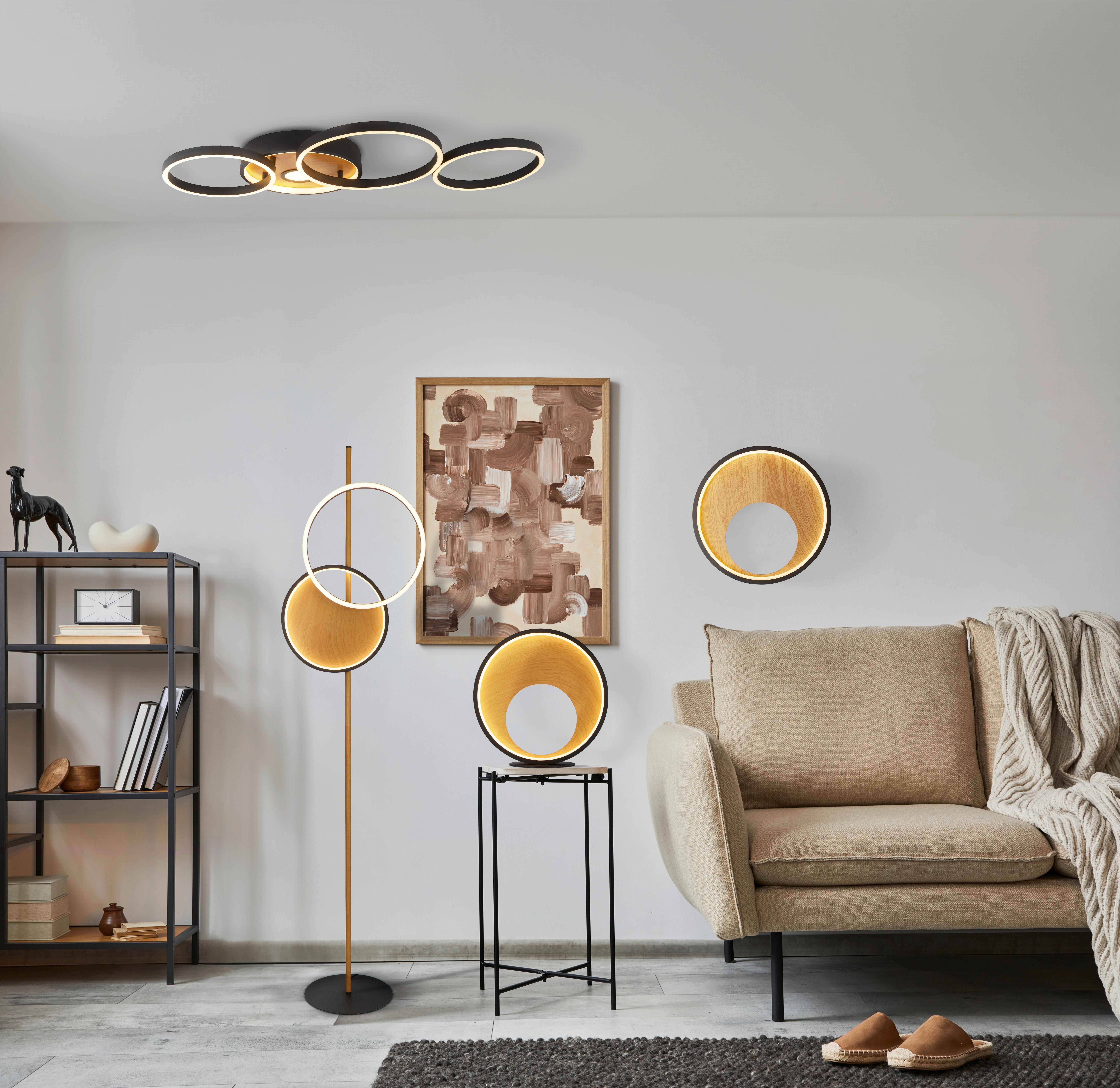 LED-Deckenleuchte 36305-1bk - Schwarz/Braun, Basics, Kunststoff/Metall (89/8/42cm)