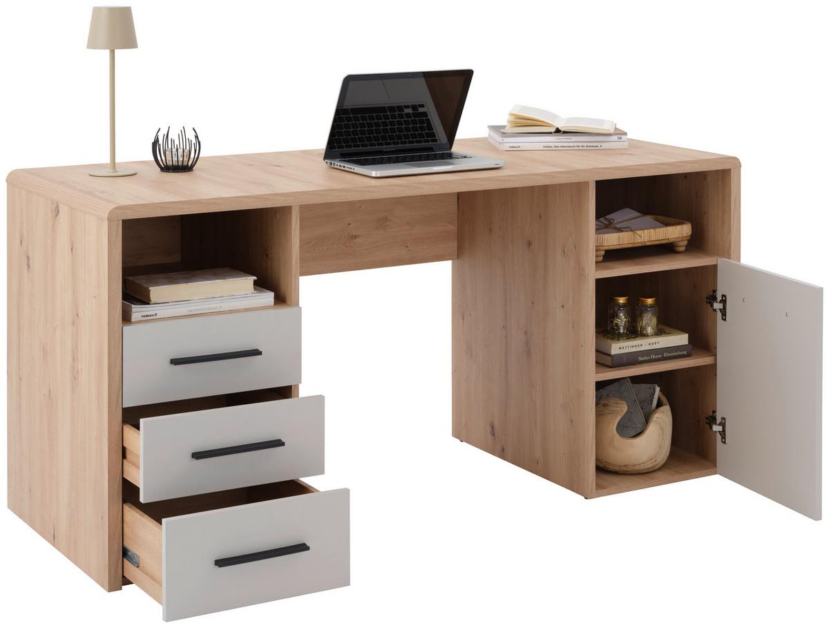 Schreibtisch Fontana Plus B: 150cm, Eichefarben/Kaschmir - Kaschmir/Eichefarben, MODERN, Holzwerkstoff (150/75,5/60cm)