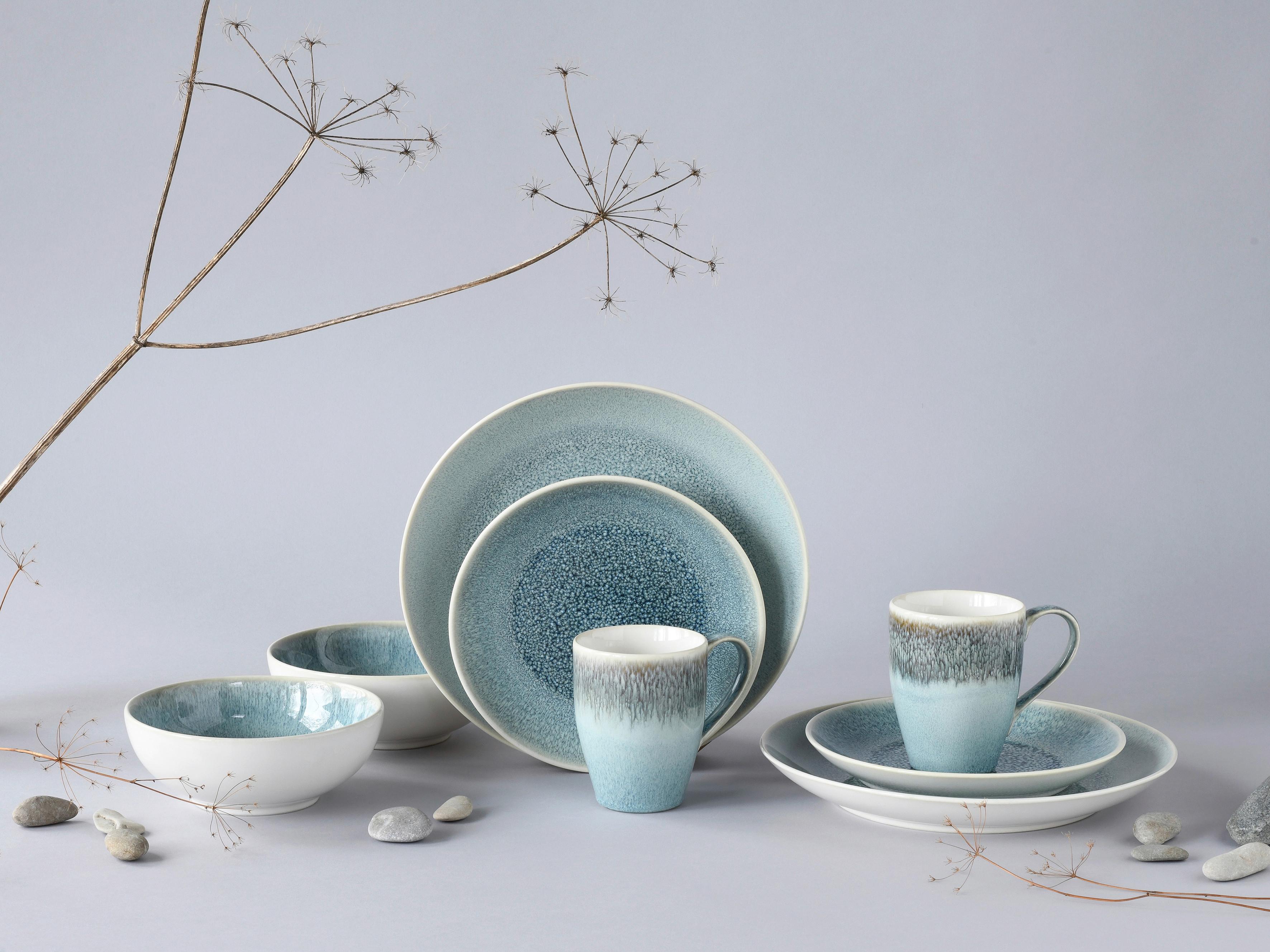 Kombiservice Caldera Hellblau, Weiß 8--Teilig - Weiß/Hellblau, Basics, Keramik - Creatable