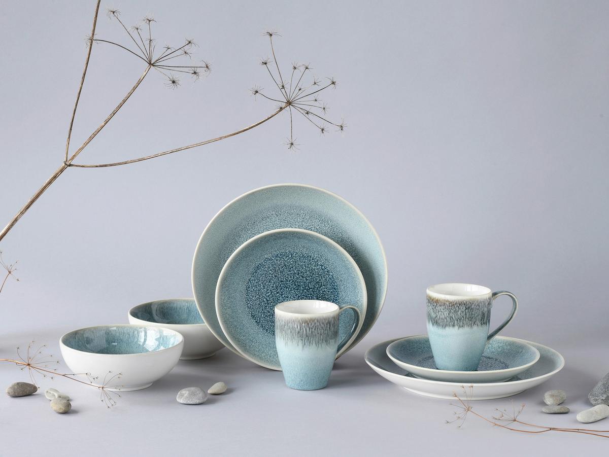 Kombiservice Caldera Hellblau, Weiß 8--Teilig - Weiß/Hellblau, Basics, Keramik - Creatable
