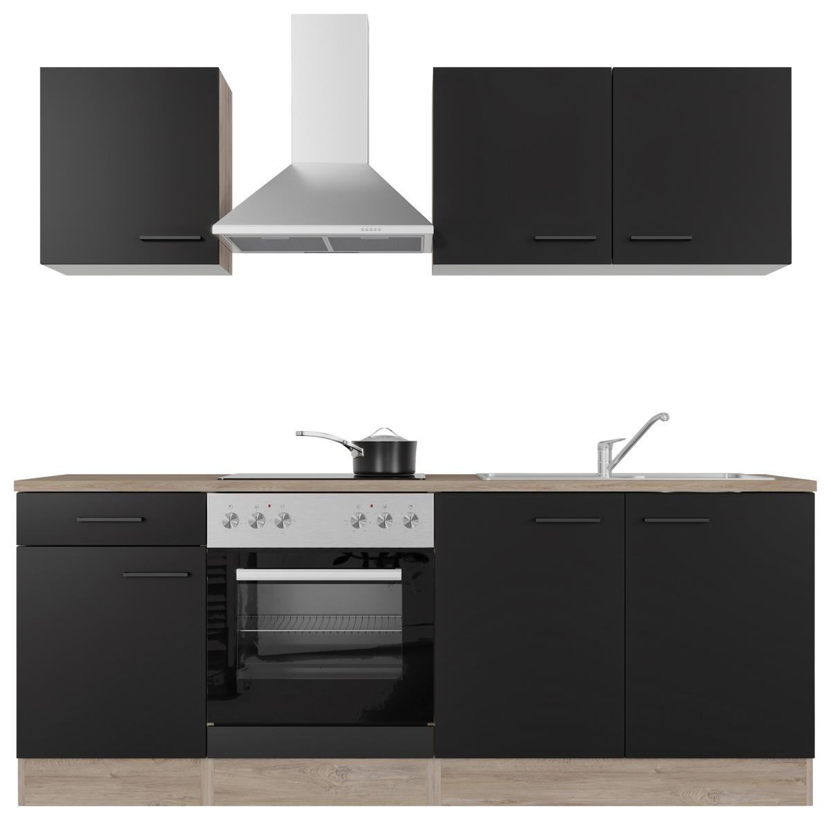 Küchenblock Capri Eiche/Schwarz B: 210 cm - Eichefarben/Schwarz, MODERN, Holzwerkstoff (210cm) - FlexWell