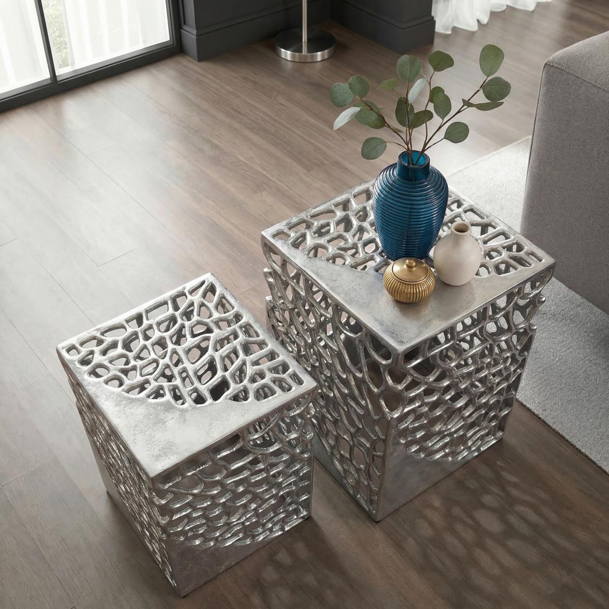 SATZTISCH Silberfarben 2-teilig - Silberfarben, Design, Metall (30/26/30/26/45/40cm) - MID.YOU