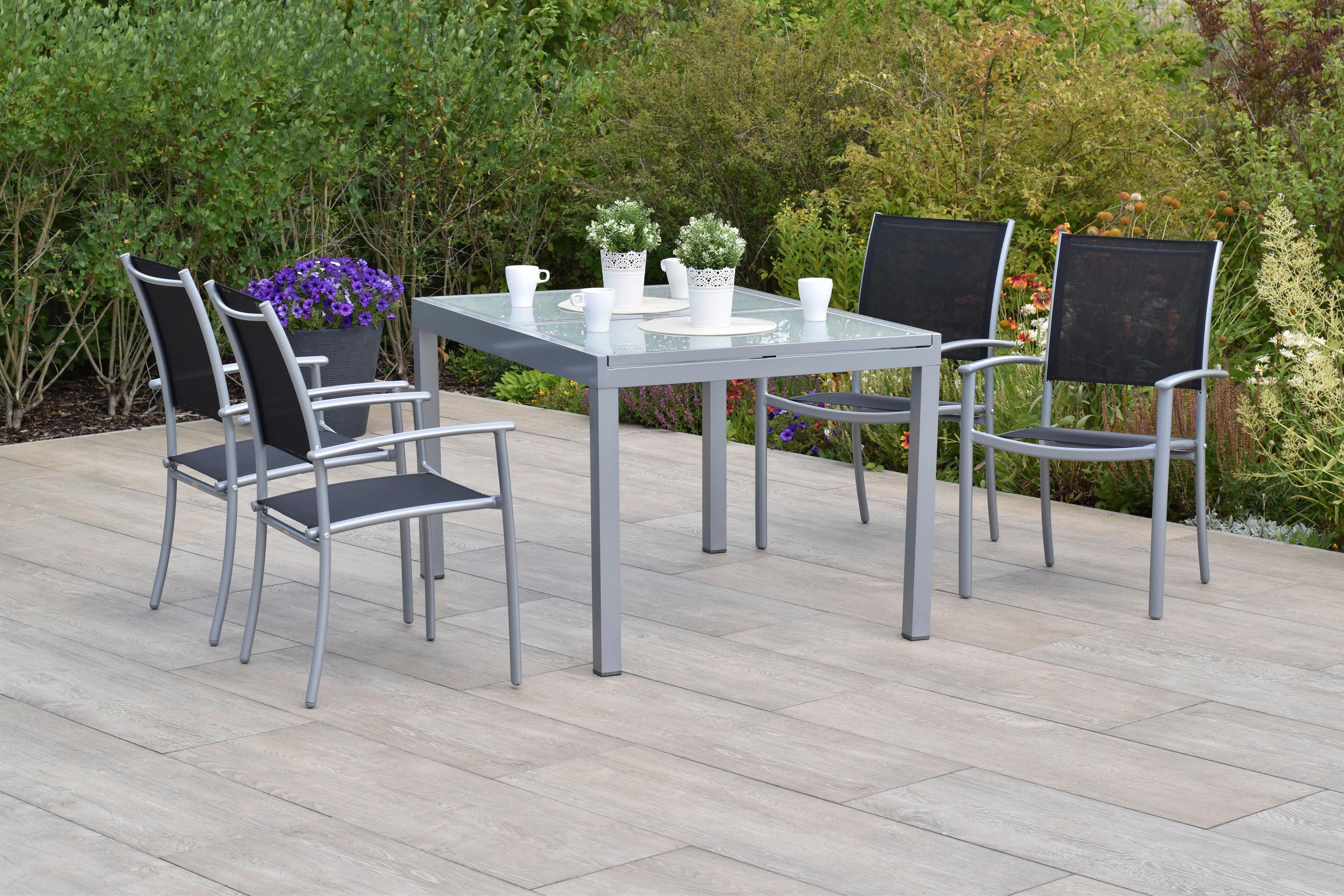 Gartenset Milano - Silberfarben/Schwarz, MODERN, Textil/Metall - Gardenson