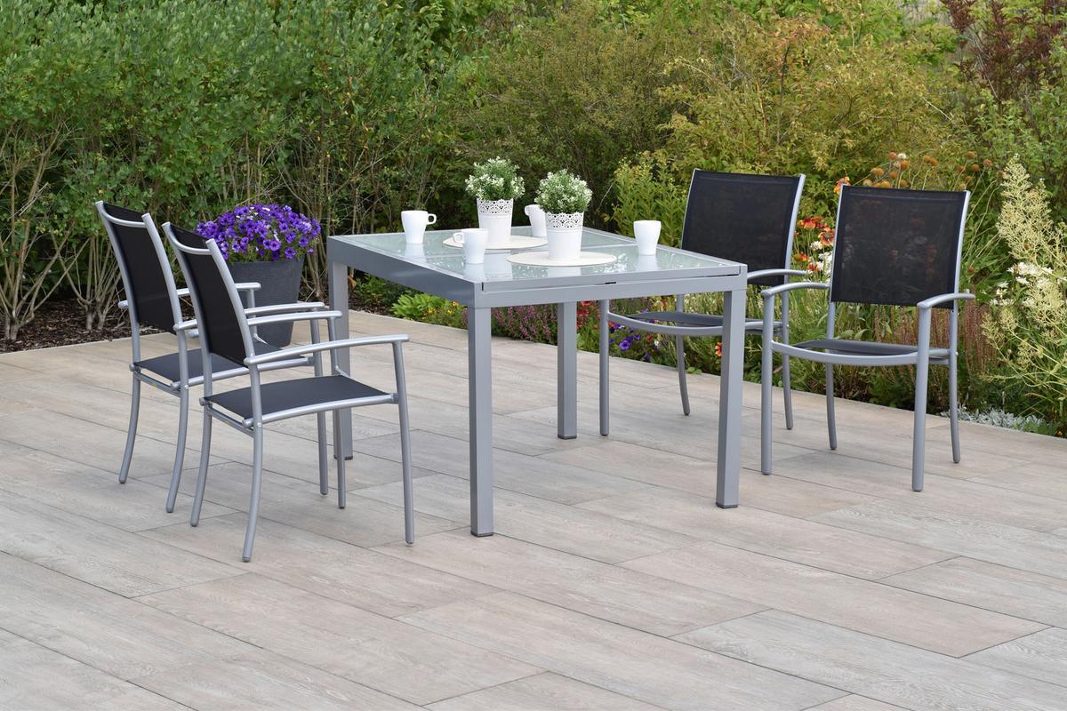 Gartenset Milano - Silberfarben/Schwarz, MODERN, Textil/Metall - Gardenson