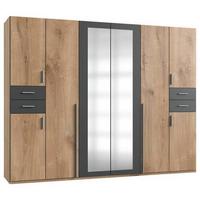 Drehtürenschrank Mit Spiegel 270cm Vegas, Eiche Dekor - Eichefarben/Graphitfarben, Basics, Holzwerkstoff (270/208/58cm) - MID.YOU