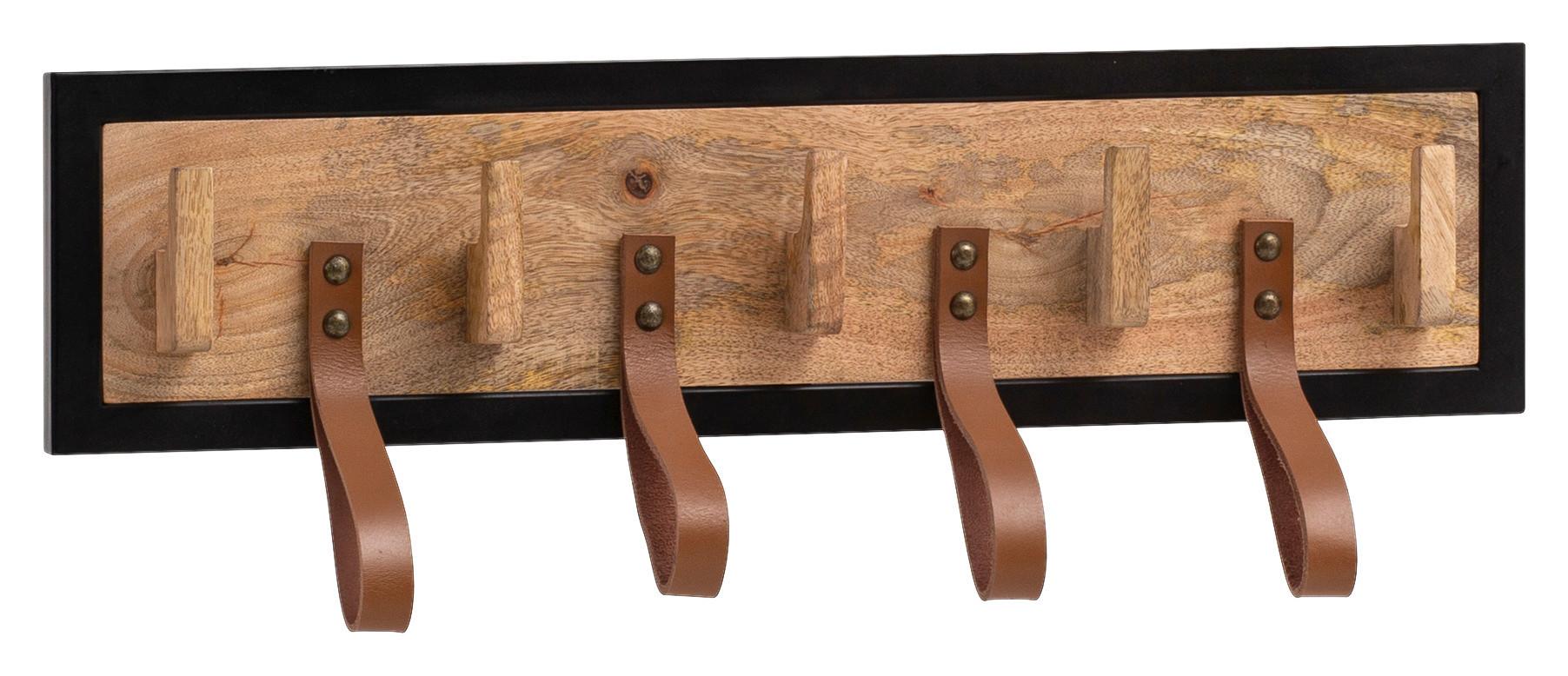 Wandgarderobe Wl6.786 - Schwarz/Braun, Design, Leder/Holz (60/15/6cm) - MID.YOU