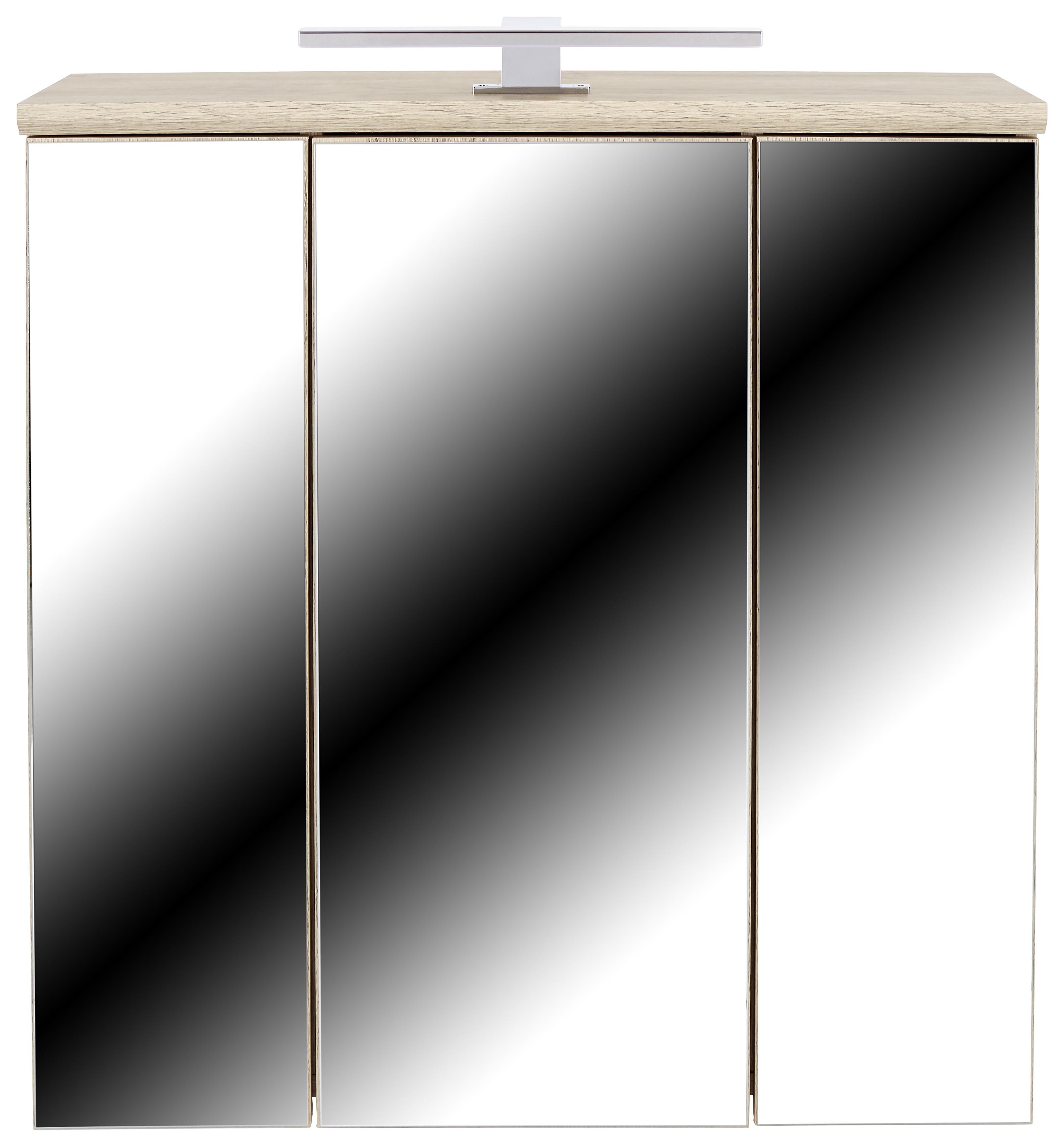 Spiegelschrank Mindi mit Led 3-Türig BxHxT: 68,8x69,4x21 cm - Eichefarben/Weiß, KONVENTIONELL, Glas/Holzwerkstoff (68,8/69,4/21cm)