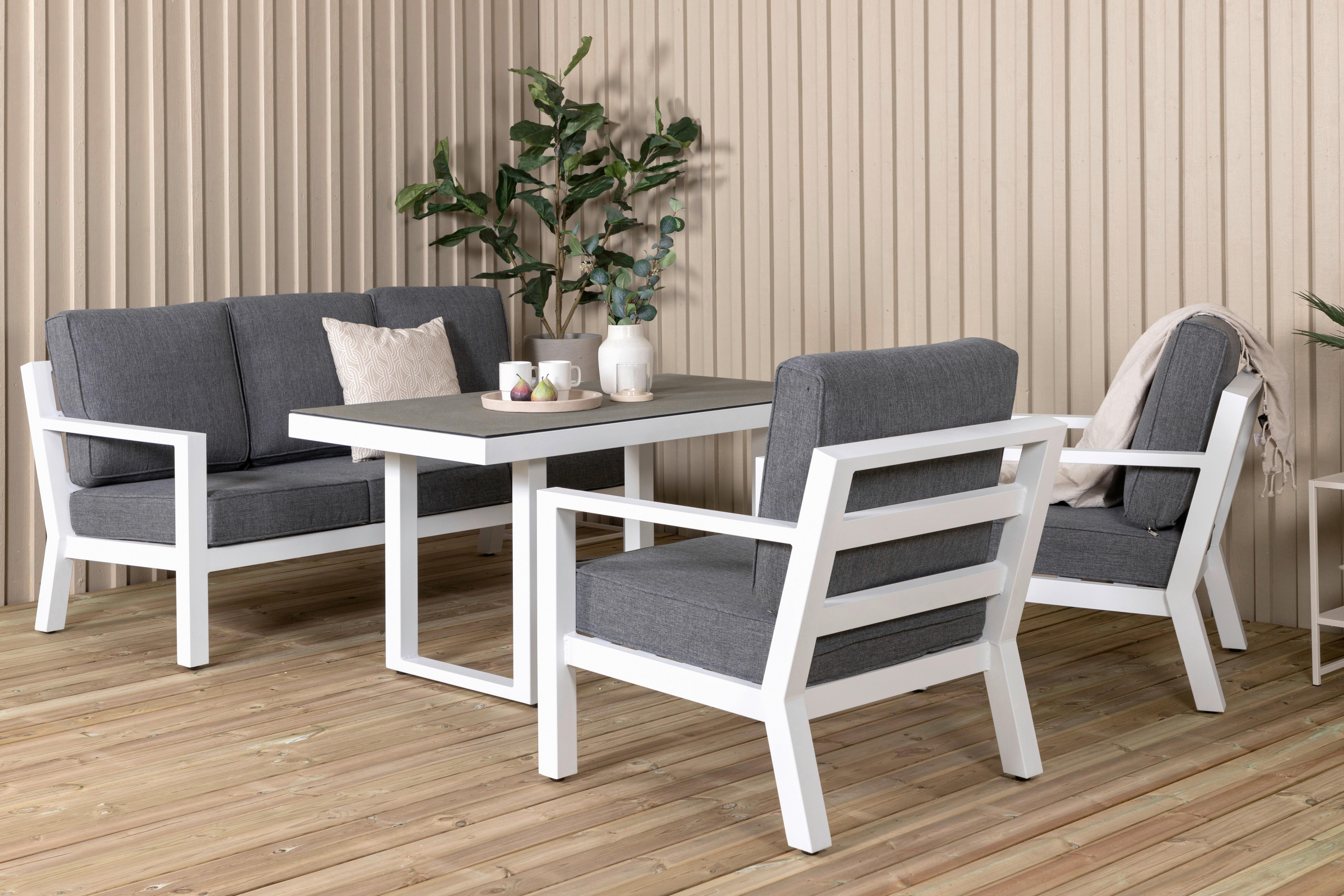 Loungegarnitur 4-tlg Barcelona Metall Mit Kissen - Weiß/Grau, Basics, Textil/Metall - Gardenson