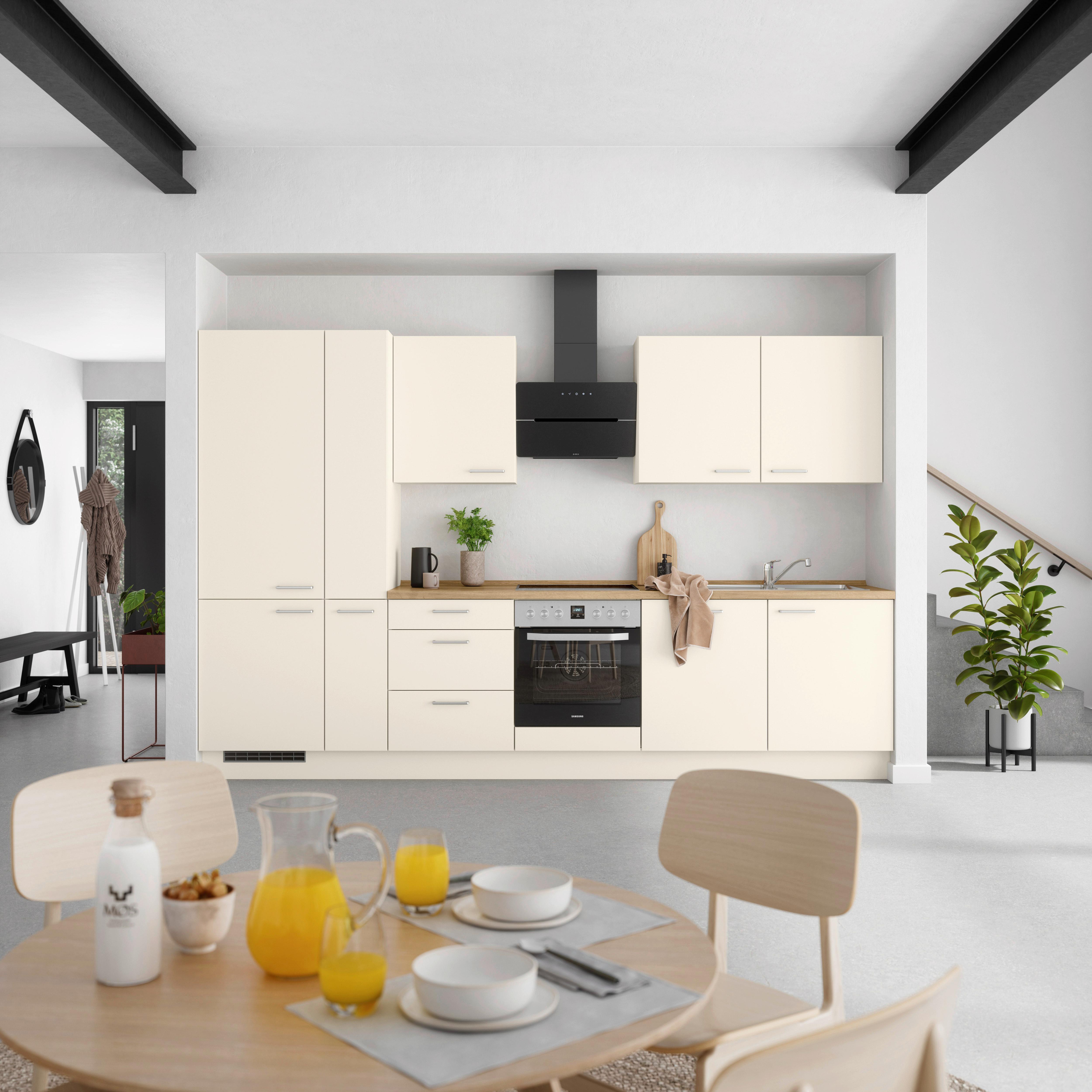 Kuchyňská linka 330 cm, magnóliová supermatná - barvy dubu/magnolie, Moderní, kov/kompozitní dřevo (330cm) - Nobilia