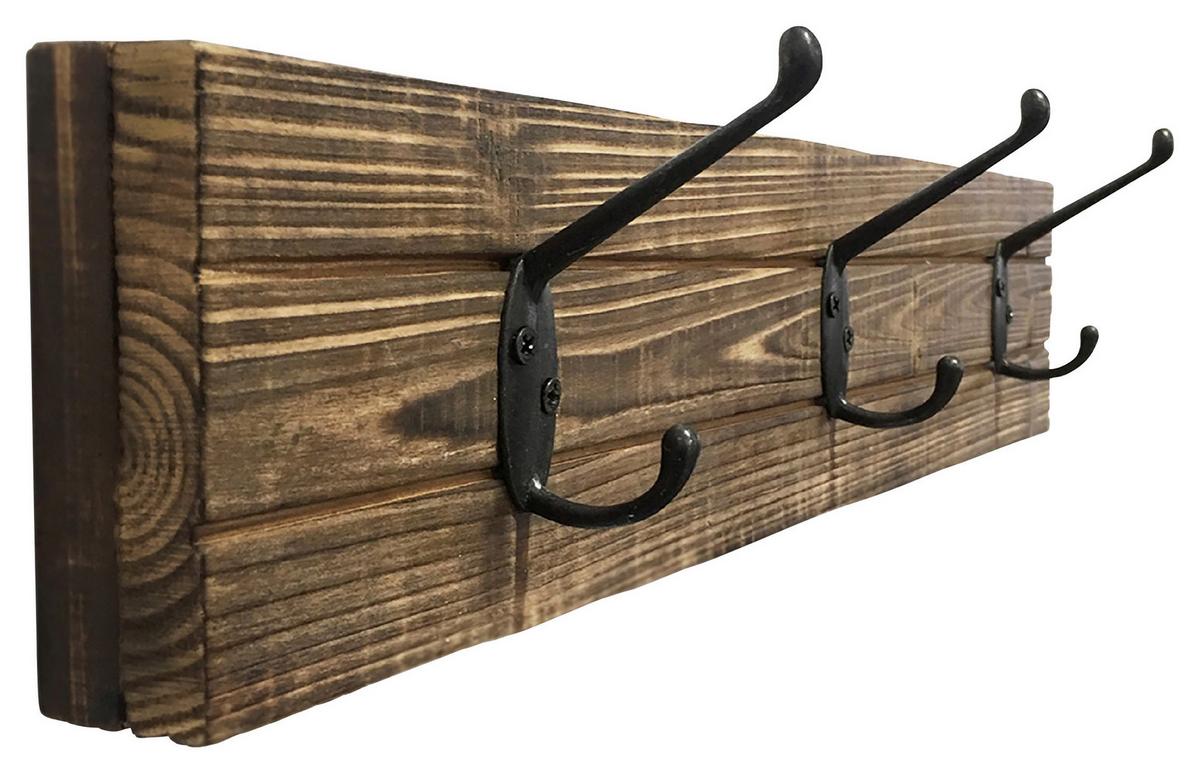 Hakenleiste Elli 1 B: 45 Cm Tanne Massiv 3 Haken - Dunkelbraun/Schwarz, MODERN, Holz/Metall (45/10/9cm)