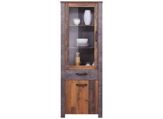 Vitrine Ontario - Dunkelgrau/Eichefarben, Trend, Glas/Holzwerkstoff (71,4/200/41,5cm) - Ombra Vitrine Ontario - Dunkelgrau/Eichefarben, Trend, Glas/Holzwerkstoff (71,4/200/41,5cm) - Ombra