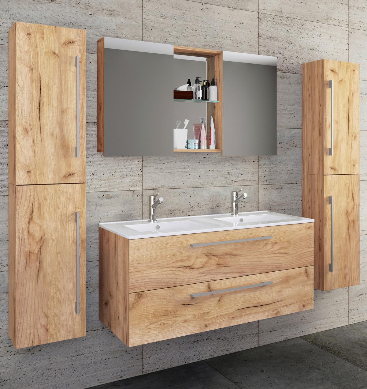 Badezimmer Budasi Honigeiche B: 111 cm - Honigeiche/Weiß, MODERN, Keramik/Holzwerkstoff (178cm) - MID.YOU