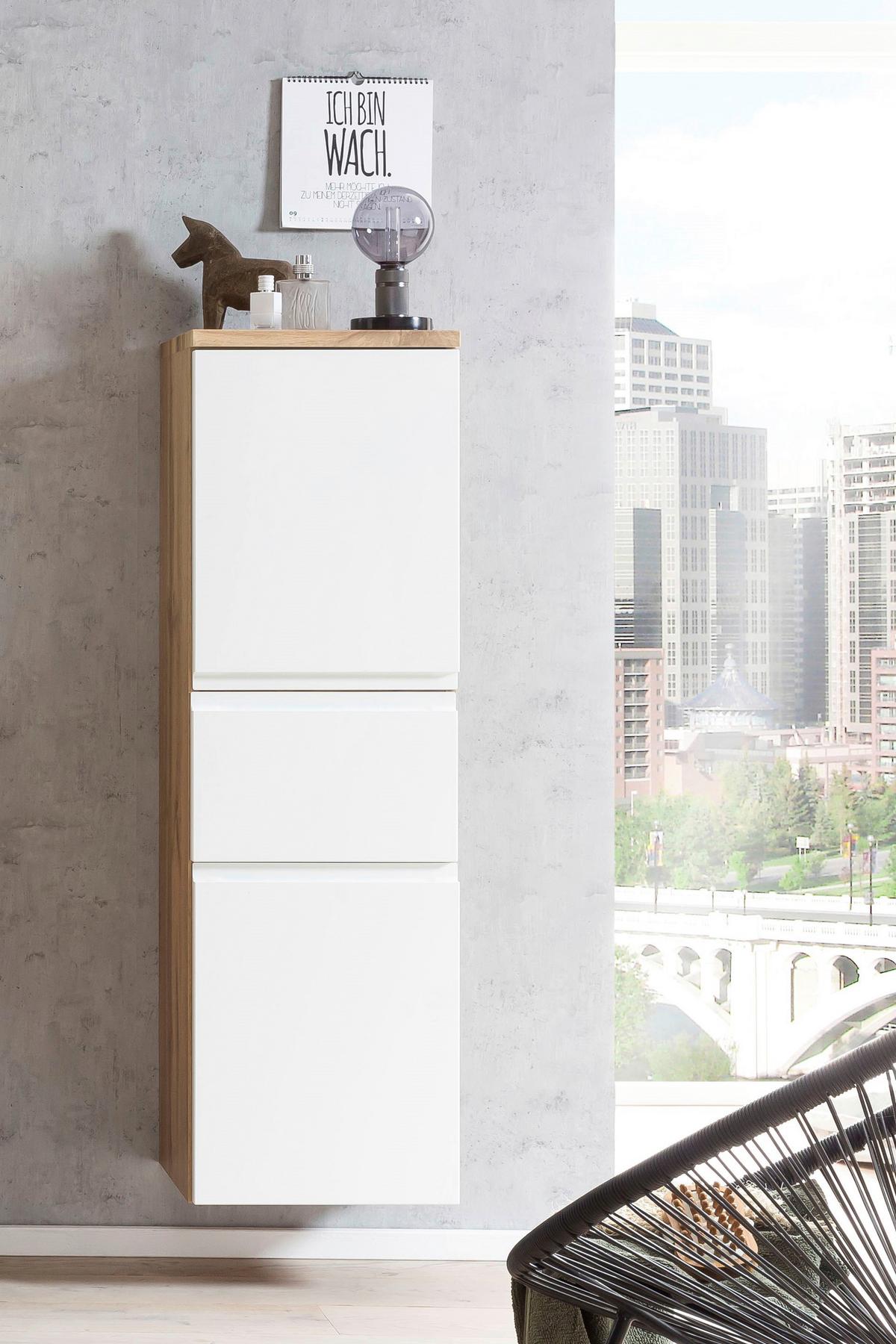 Midischrank Bad Varese B: 40 cm Weiß/Wotaneiche Dekor - Eiche Wotan/Weiß, MODERN, Holzwerkstoff (40/130/35cm) - Held