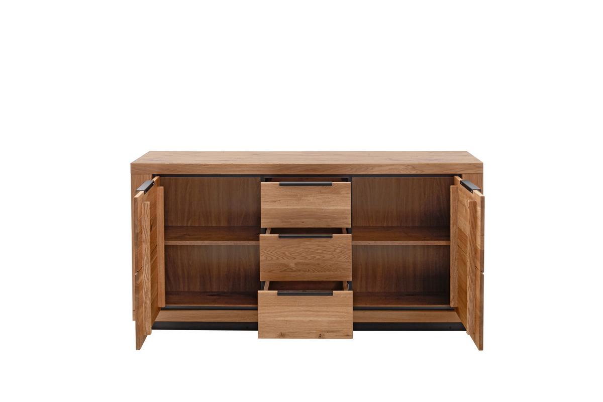 Sideboard Greno T02 Wildeiche 2 Türen 3 Laden - Wildeiche/Schwarz, ROMANTIK / LANDHAUS, Holz/Holzwerkstoff (163/80/40cm)