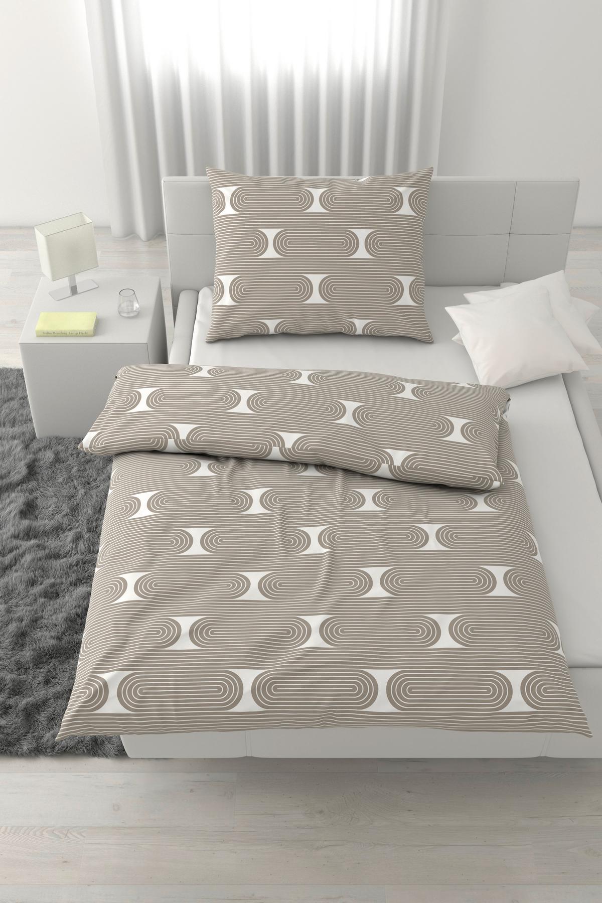 POVLEČENÍ RETRO - bílá/šedavě hnědá, Moderní, textil (140/200cm) - Mömax