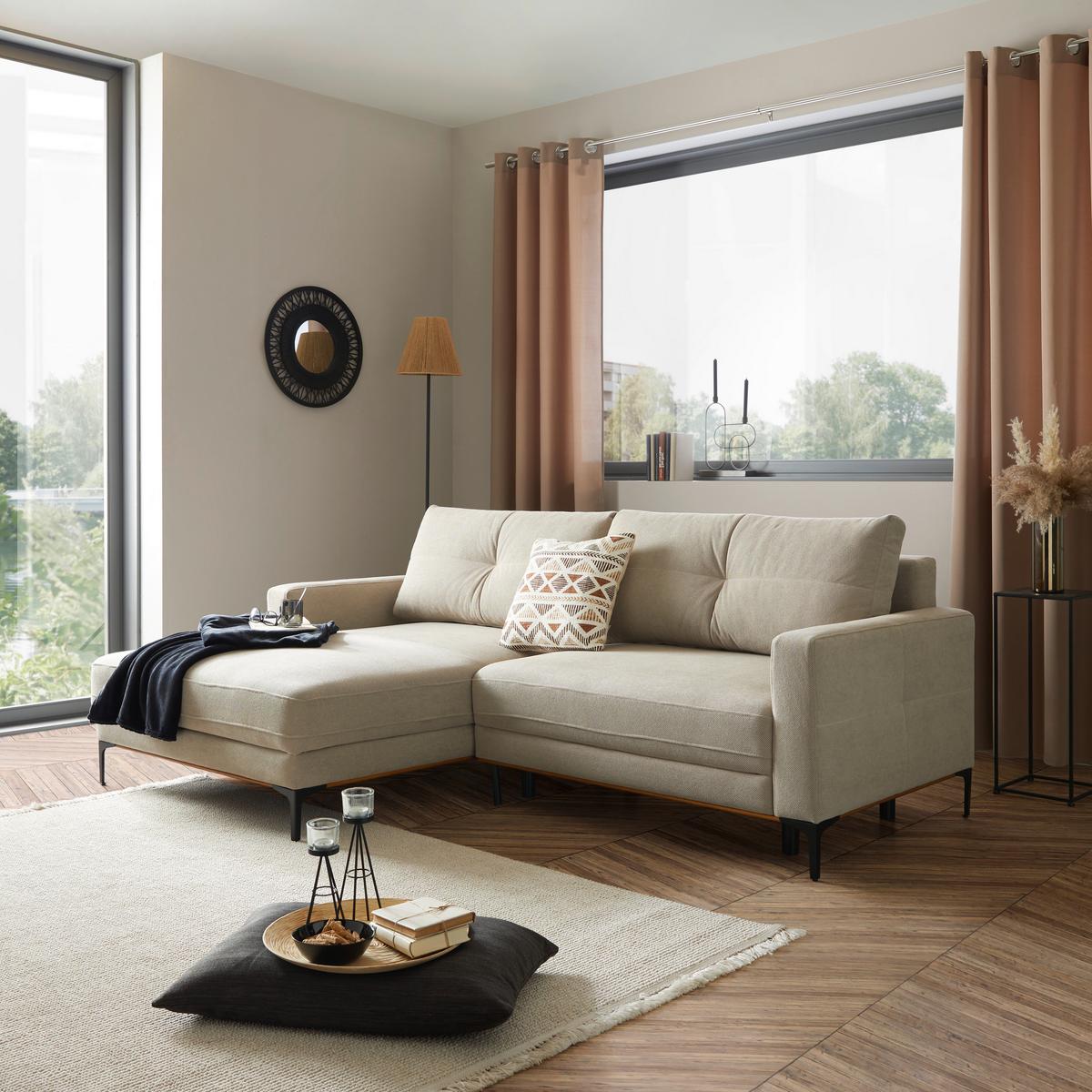 Ecksofa Mit Schlaffunktion Bergamo Lattefarben - Beige/Schwarz, MODERN, Textil (162/238cm) - Ondega