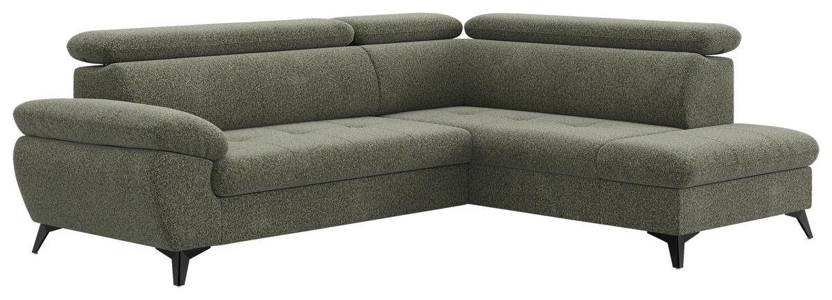 Ecksofa mit Bettfunktion Hudson, Chenille Dunkelgrün - Dunkelgrün/Schwarz, KONVENTIONELL, Textil (256/207cm) - Sembella